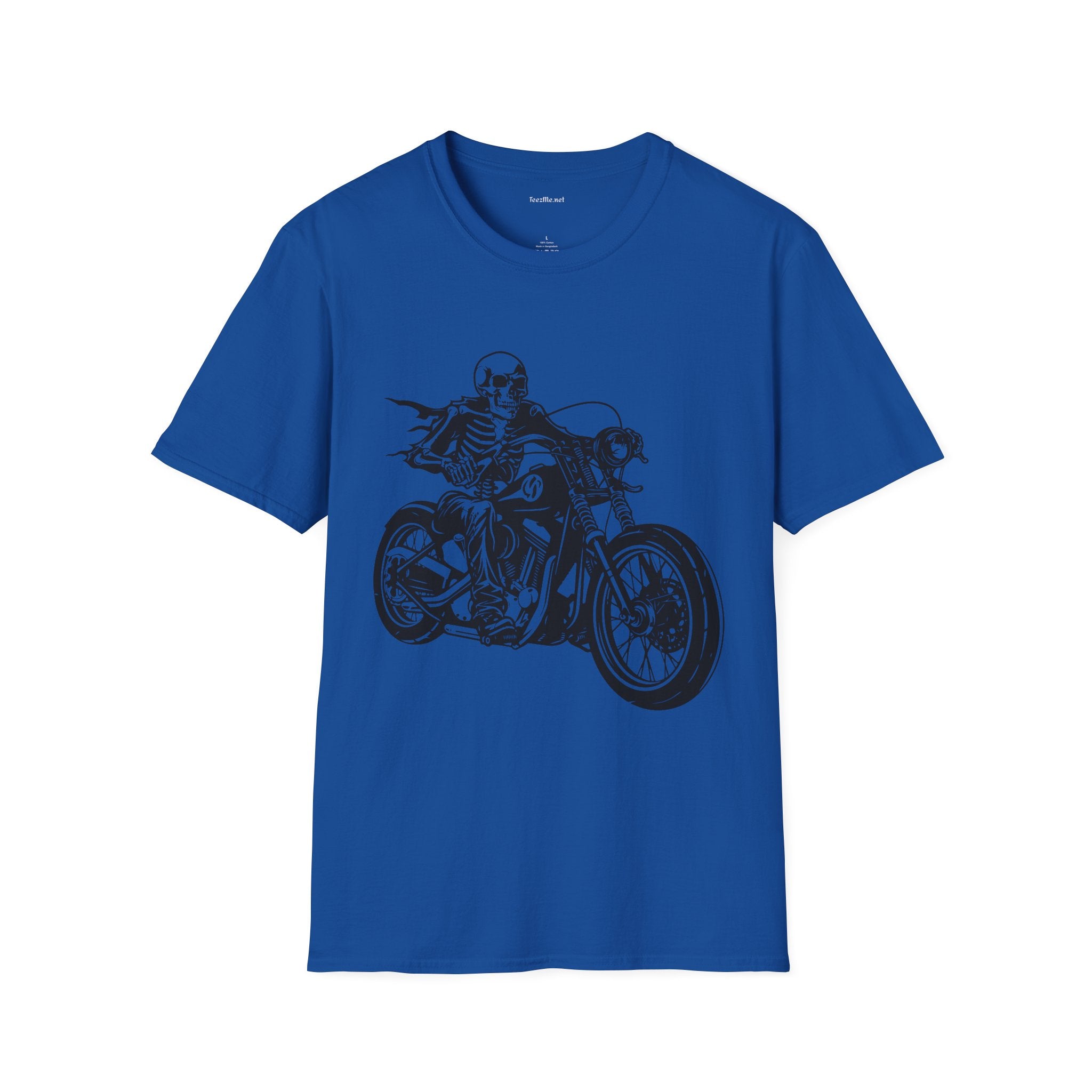 Skeleton Riding a Motorcycle Unisex Softstyle T-Shirt 100% Cotton Graphic