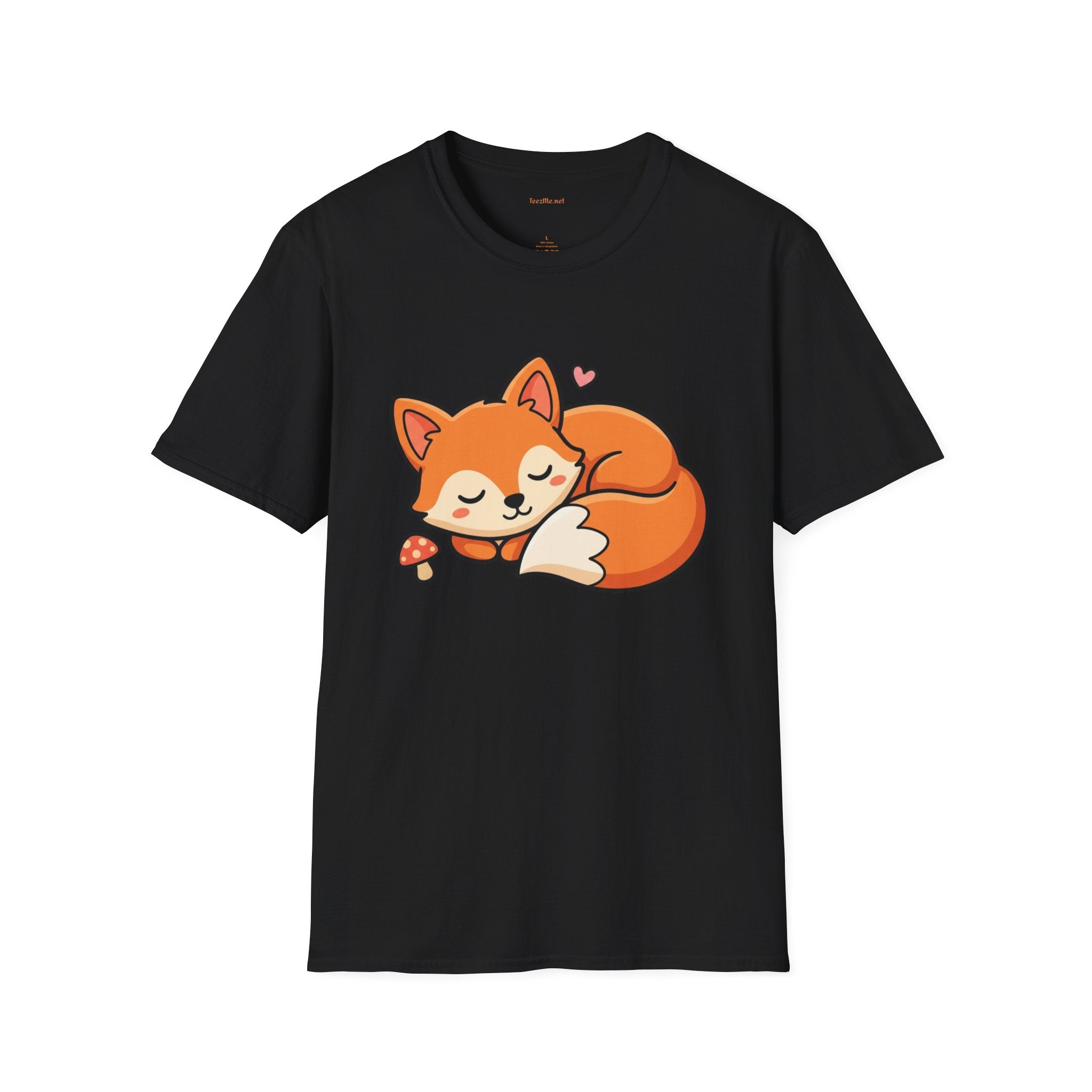 Sleeping Fox with Mushrrom Unisex Softstyle T-Shirt 100% Cotton Graphic