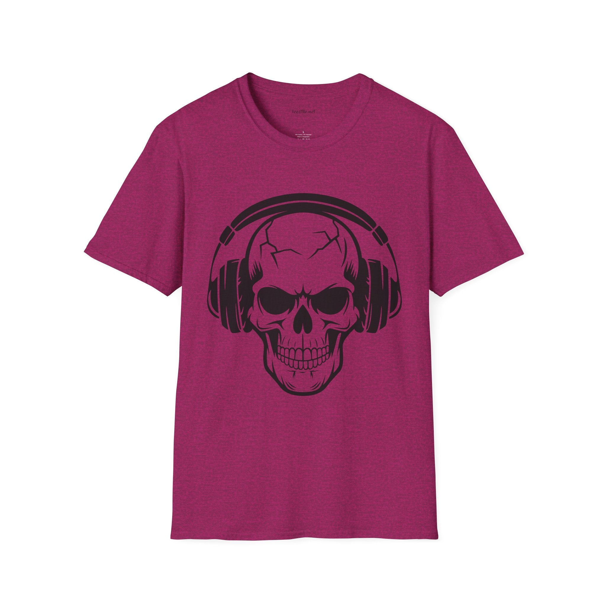 Skull wearing Headphones- Unisex Softstyle T-Shirt 100% Cotton Graphic