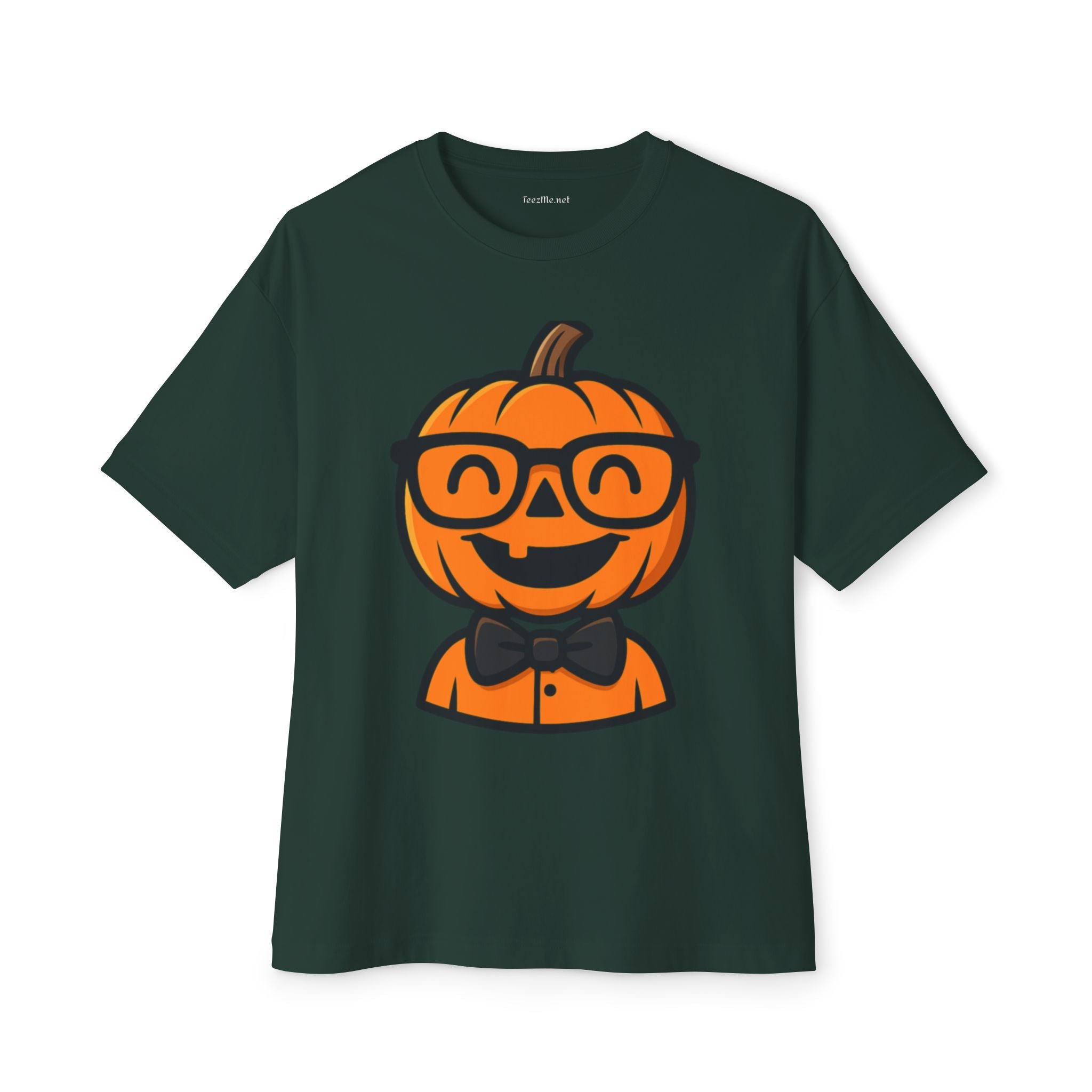 Geeky Pumpkin Halloween Tee — Jack-O'-Lantern with Glasses & Bow Tie