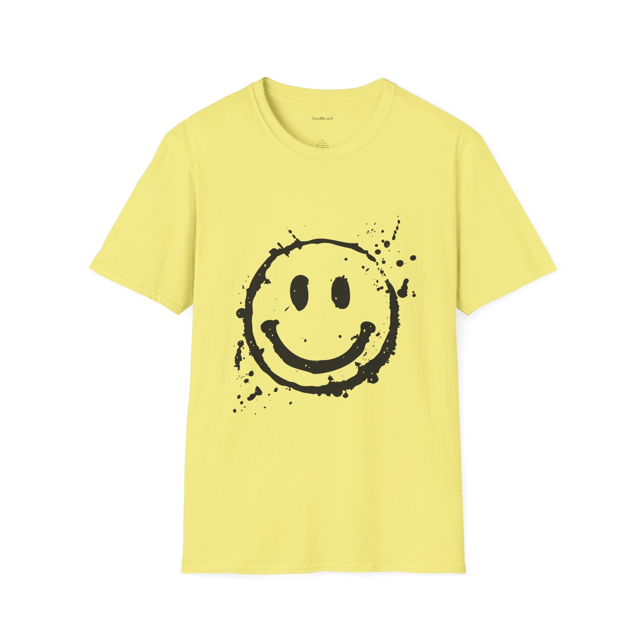 Smiley Splatter T-Shirt — Grunge Happy Face Graphic Tee