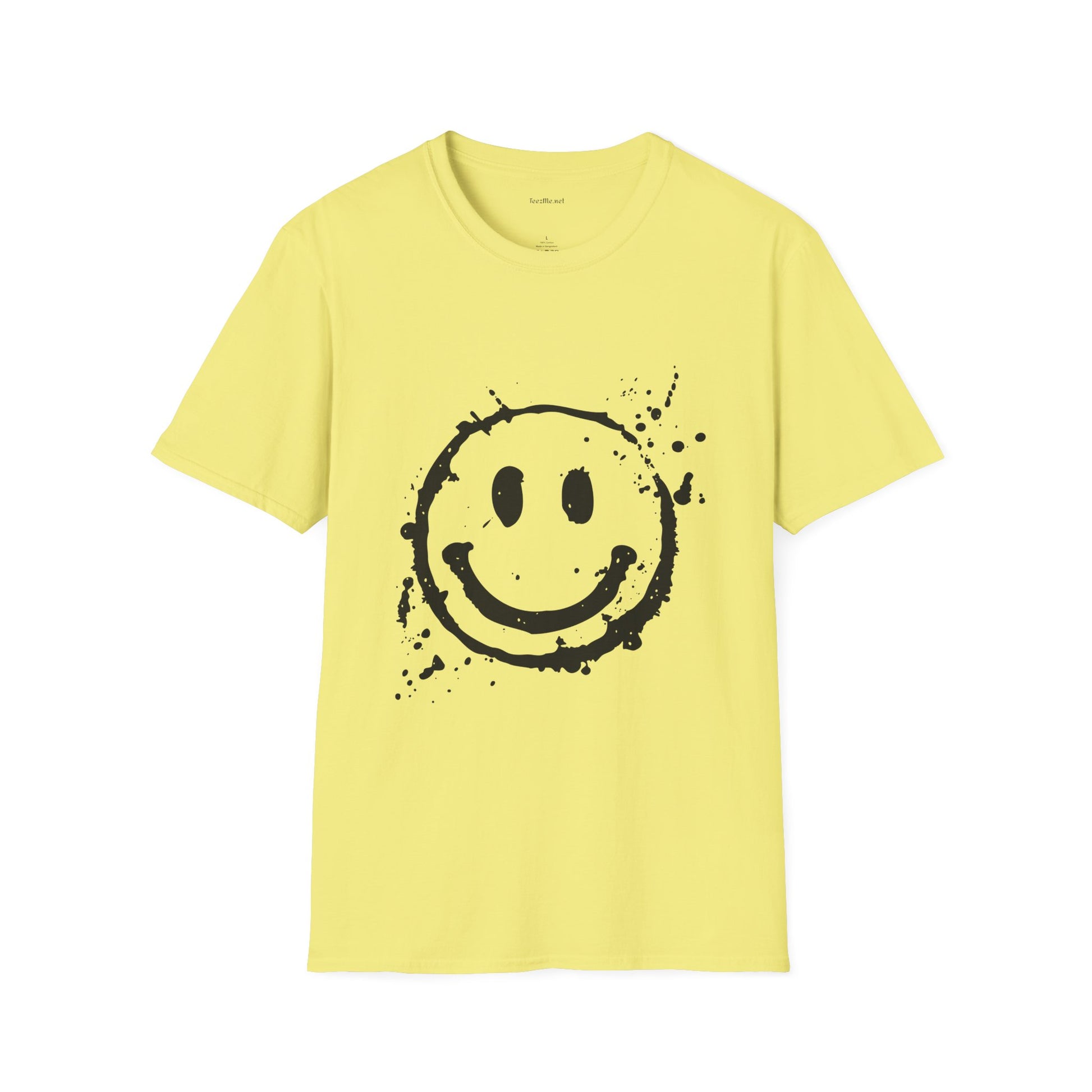Smiley Splatter T-Shirt — Grunge Happy Face Graphic Tee