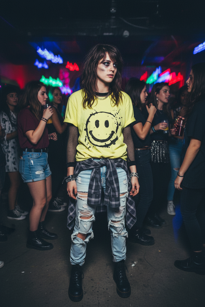 Smiley Splatter T-Shirt — Grunge Happy Face Graphic Tee