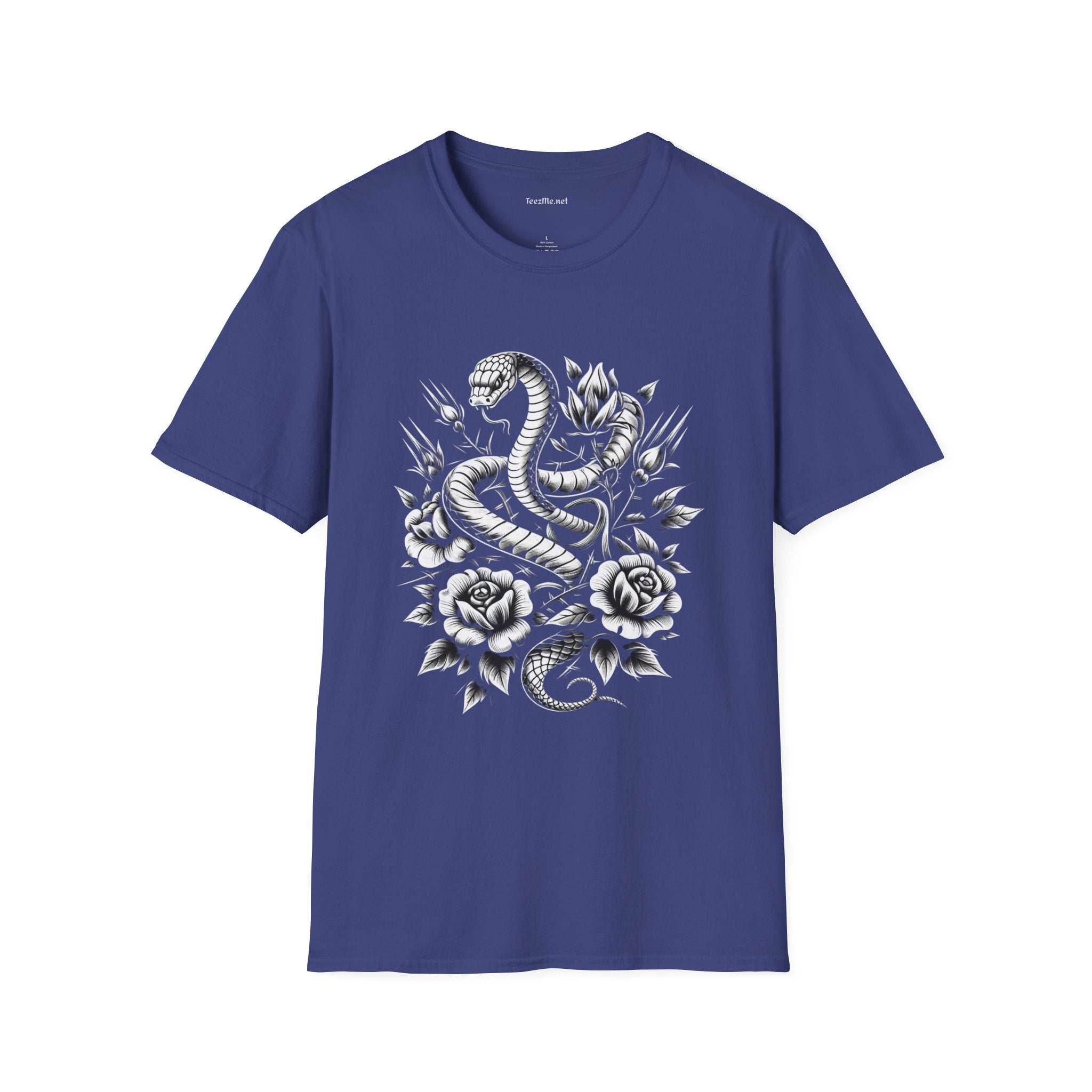 Snake with Flowers Unisex Softstyle T-Shirt 100% Cotton Graphic