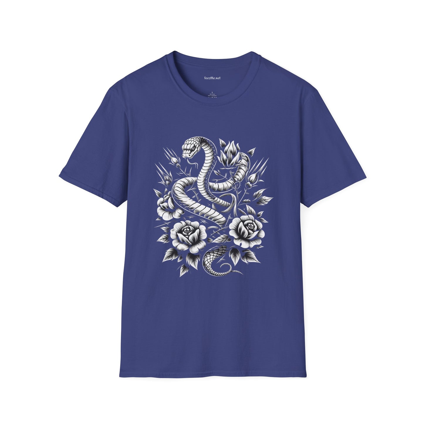 Snake with Flowers  Unisex Softstyle T-Shirt 100% Cotton Graphic