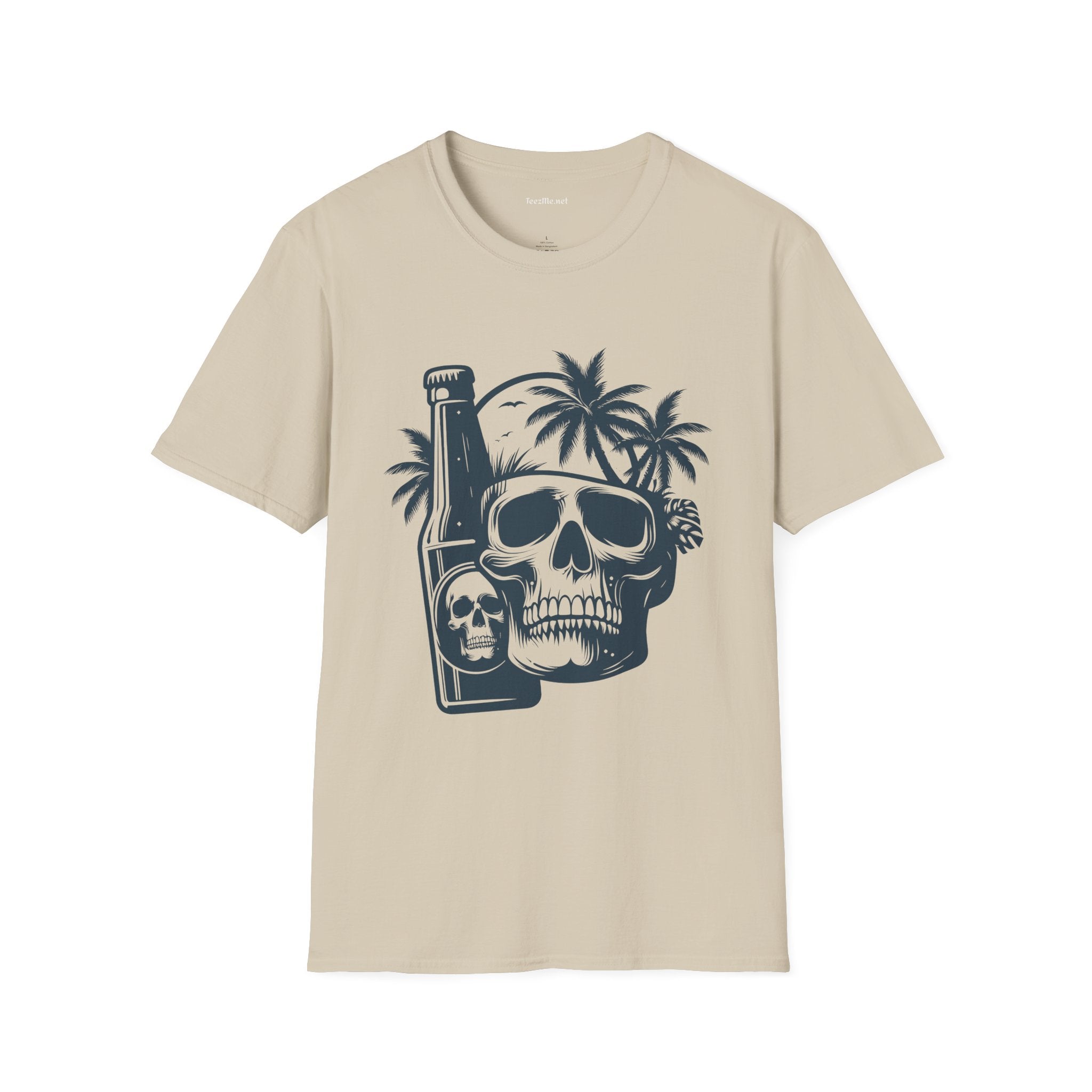 Skull with Beer 01 Unisex Softstyle T-Shirt 100% Cotton