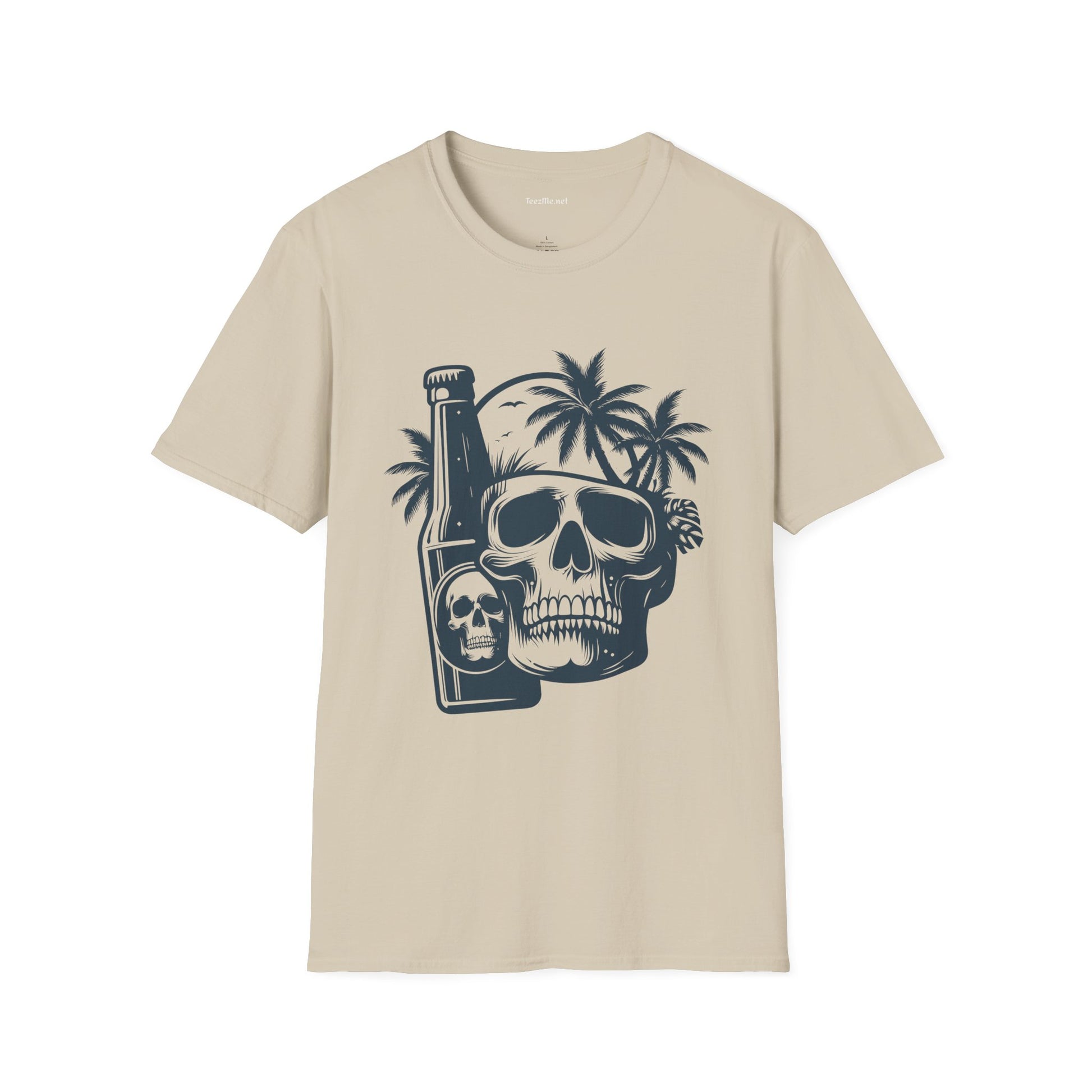 Skull with Beer 01 Unisex Softstyle T-Shirt 100% Cotton