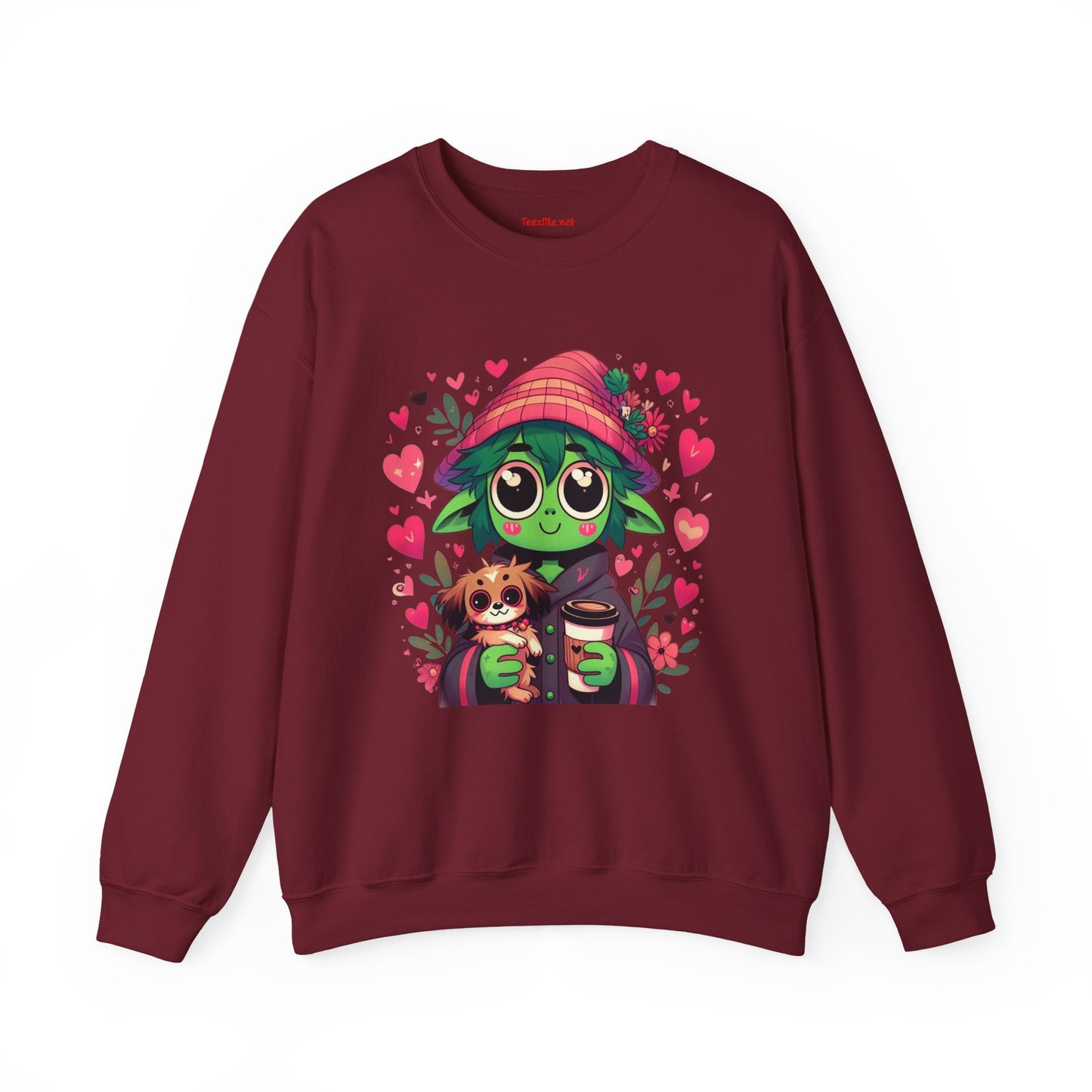 Cute Alien with Hearts Unisex Heavy Blend™ Crewneck Sweatshirt