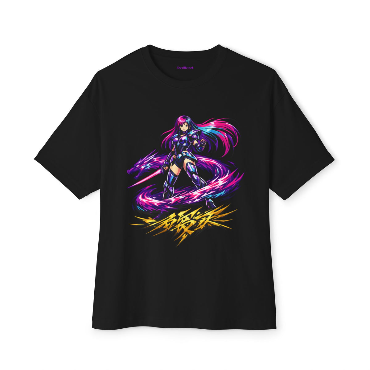 Anime Sorceress Graphic Tee — Neon Magic Girl Oversized Boxy Shirt