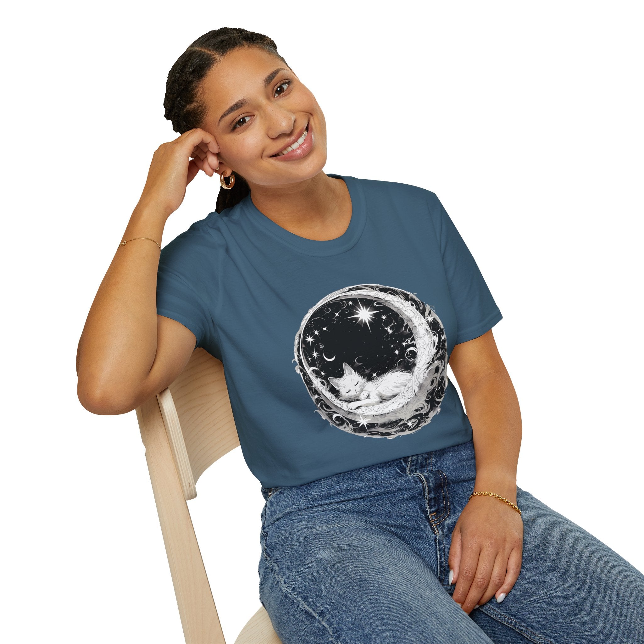 Moon Cat  - Unisex Softstyle T-Shirt 100% Cotton Graphic