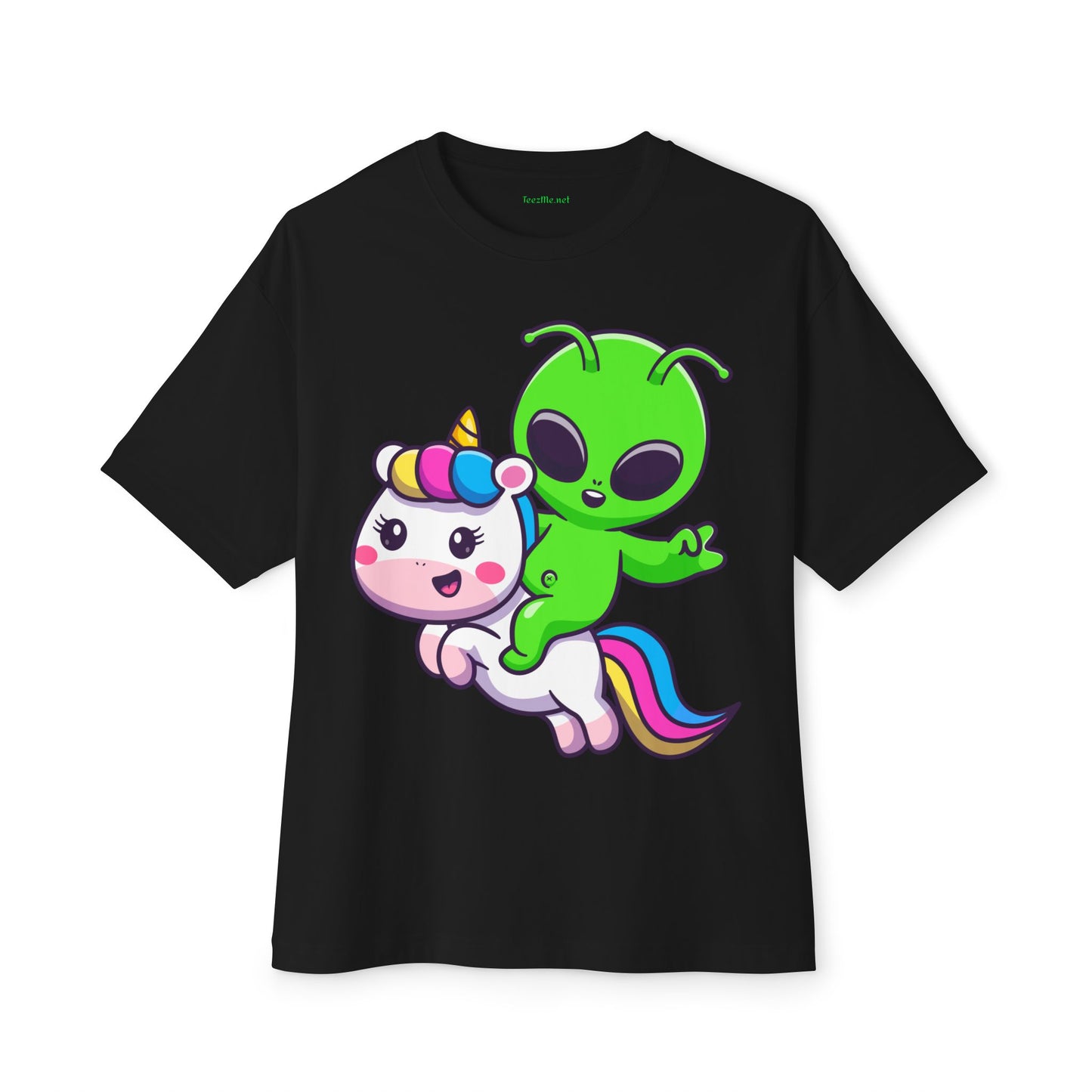 Cute Alien Riding a Unicorn Unisex Oversized Boxy Tee