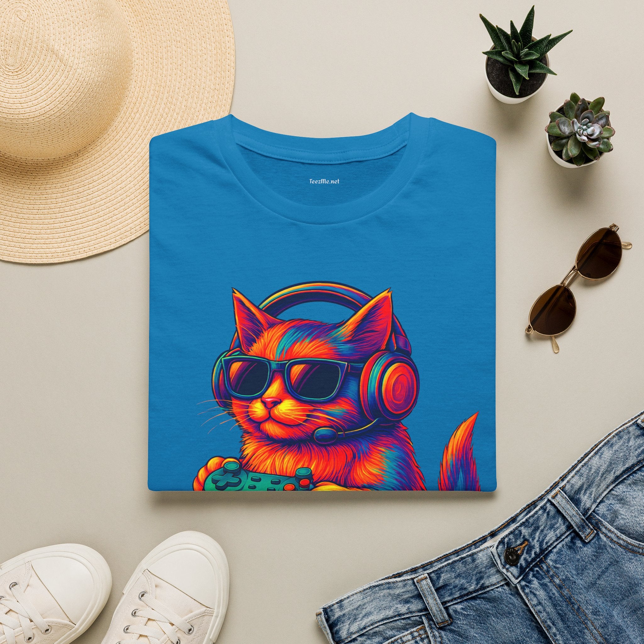 Cat Gamer Video Unisex Softstyle T-Shirt 100% Cotton Graphic