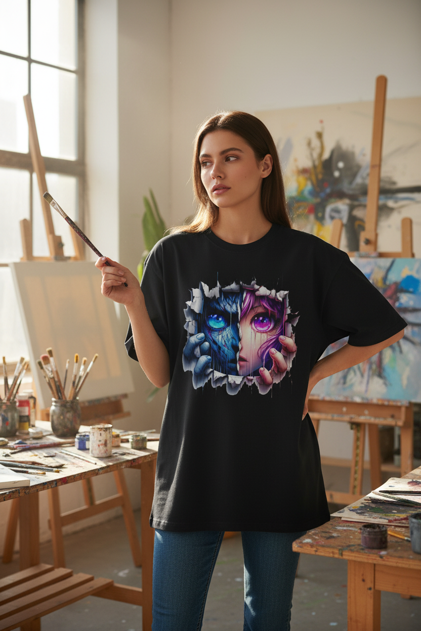 Anime Girl Eyes Unisex Oversized Boxy Tee