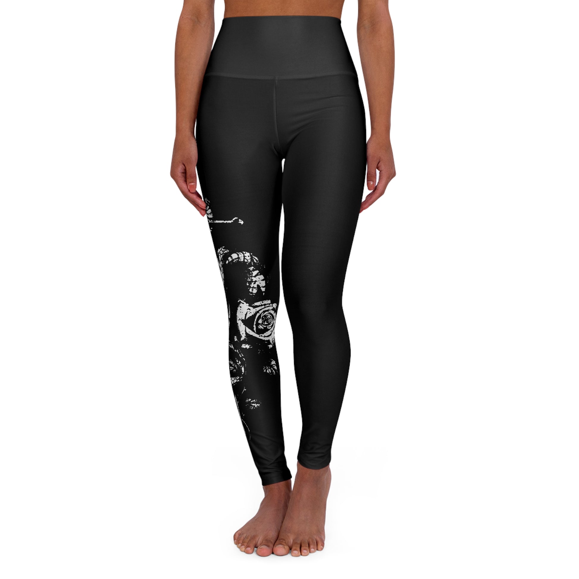 Black Floral Snake Sword High-Waisted Yoga Leggings