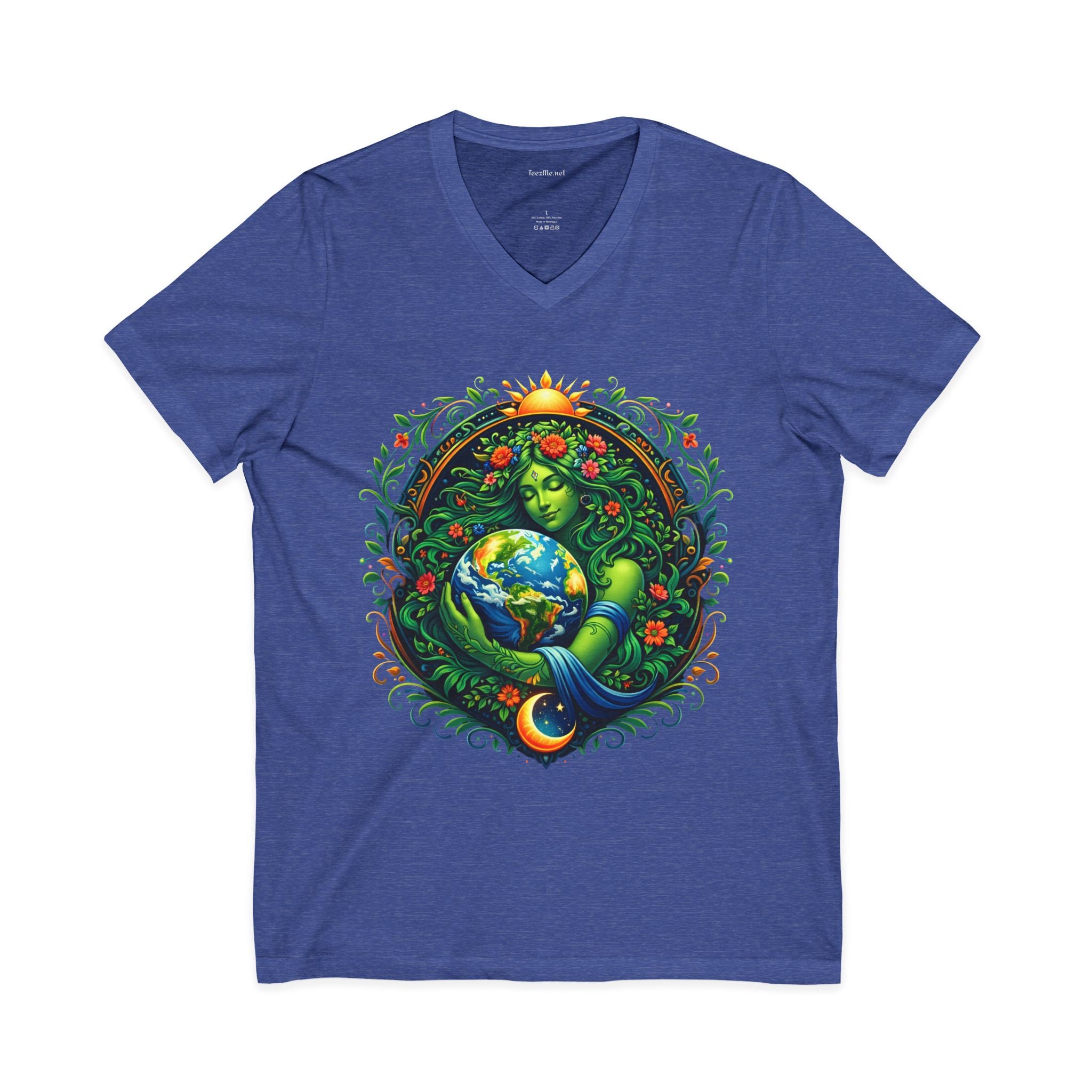 Earth Goddess V-Neck Tee — Mother Nature Embrace Eco Love Shirt