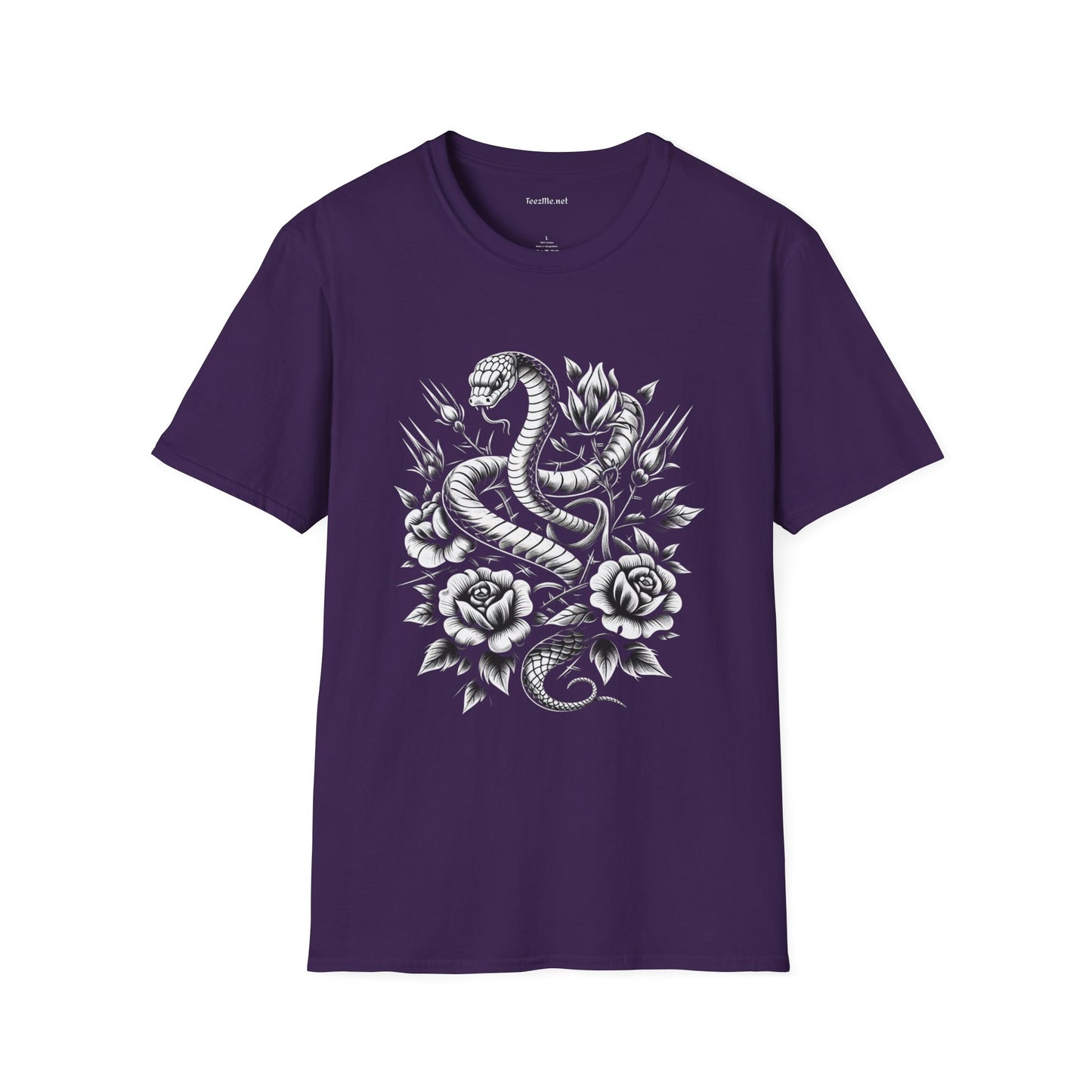 Snake with Flowers  Unisex Softstyle T-Shirt 100% Cotton Graphic