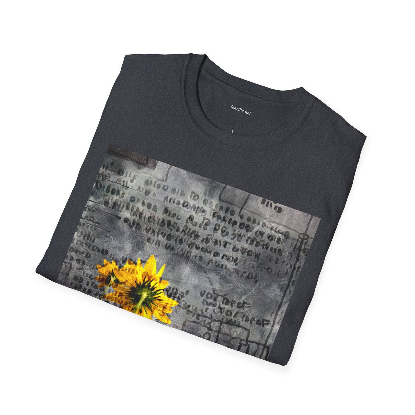Yellow flowers with ancient symbols - Unisex Softstyle T-Shirt 100% Cotton Graphic