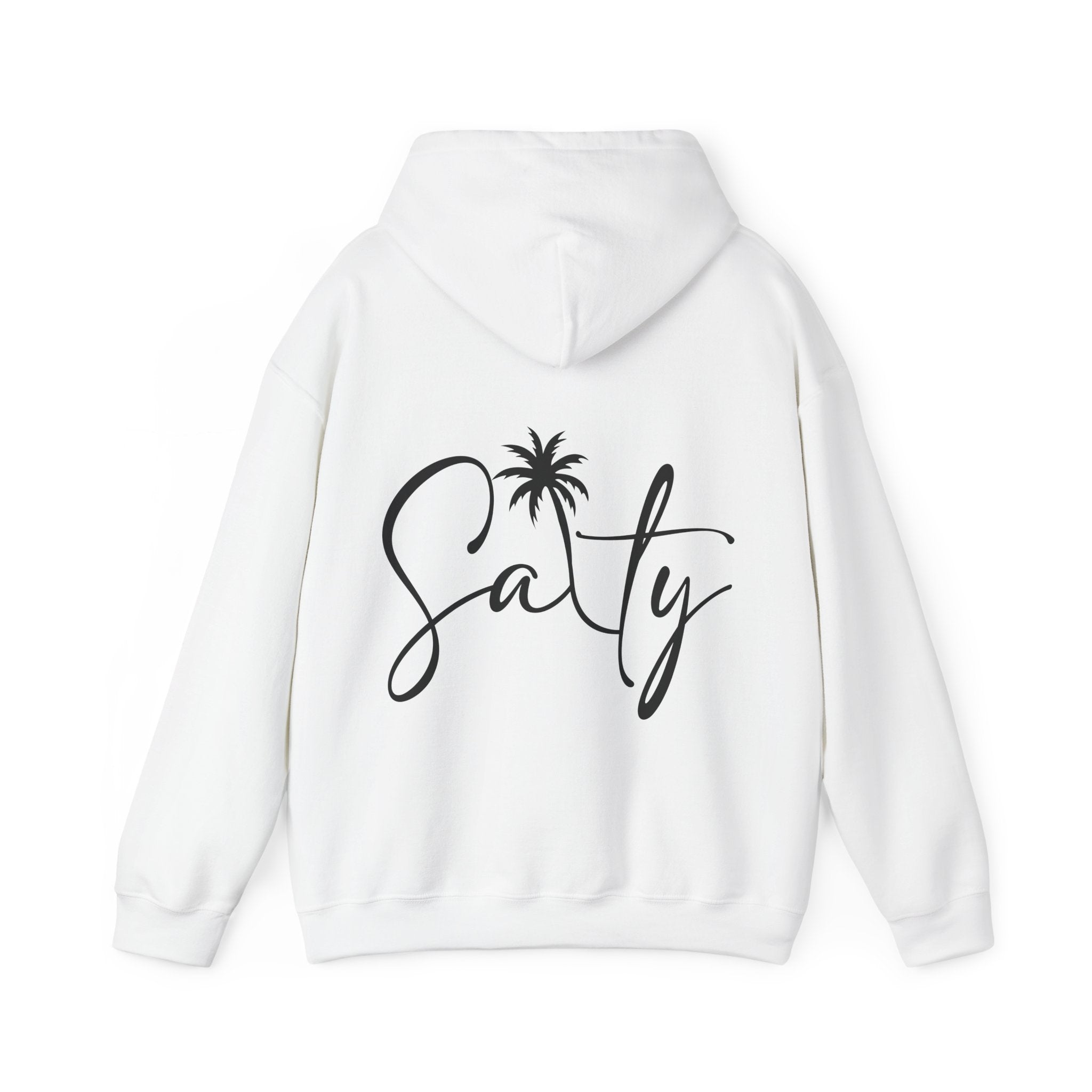 Salty Palm Hoodie — Coastal Script Beach Sweatshirt