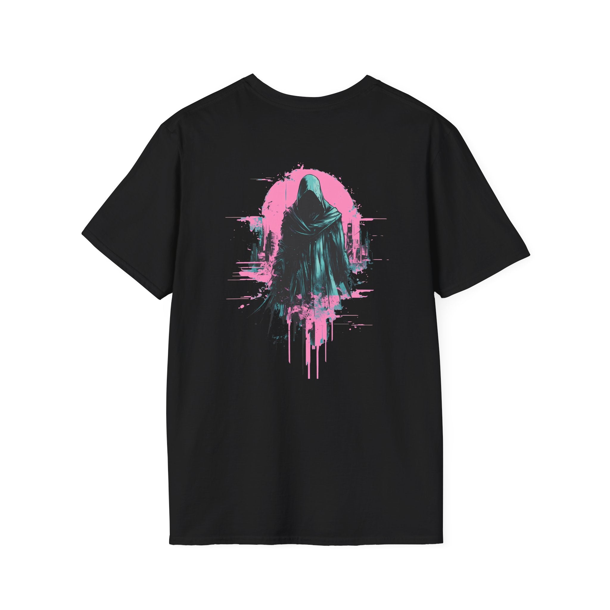 Reaper City Scape on back of Unisex Softstyle Graphic T-Shirt