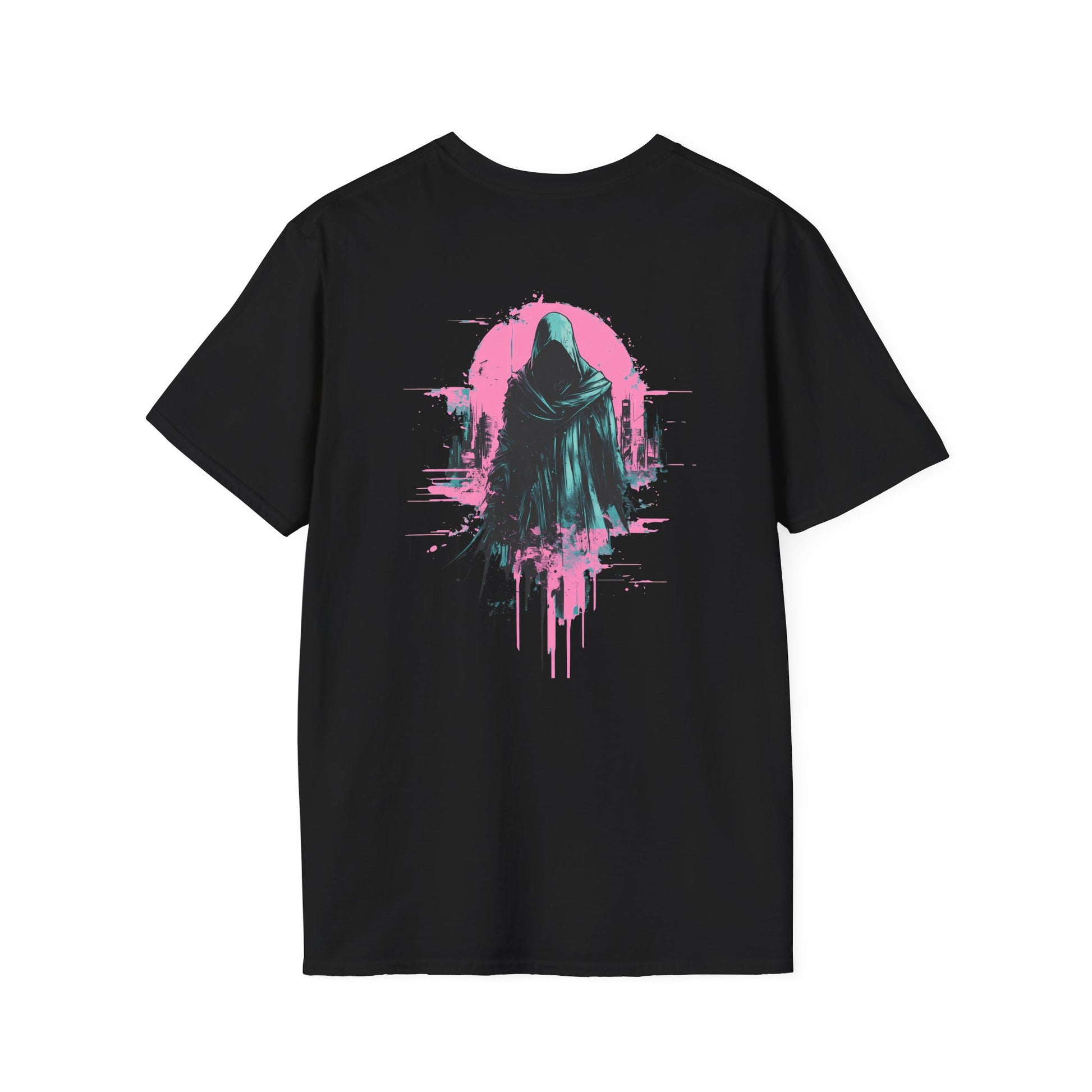 Reaper City Scape on back of Unisex Softstyle Graphic T-Shirt