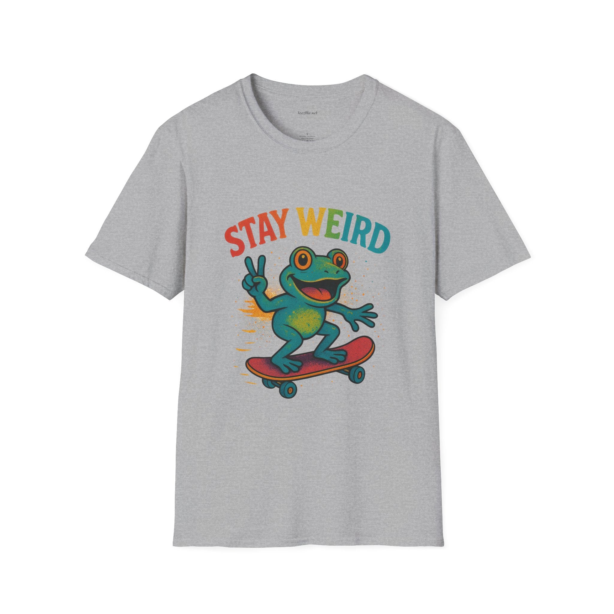 Stay Weird Frog T-Shirt — Retro Rainbow Skateboarding Frog Graphic Tee