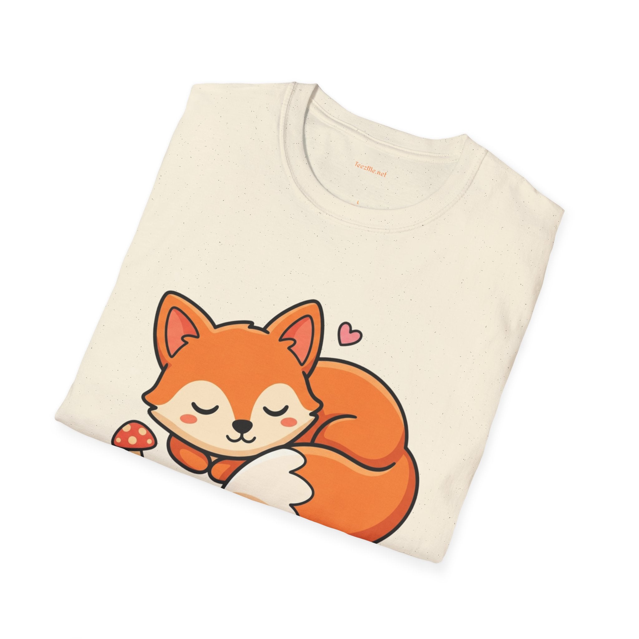 Sleeping Fox with Mushrrom Unisex Softstyle T-Shirt 100% Cotton Graphic