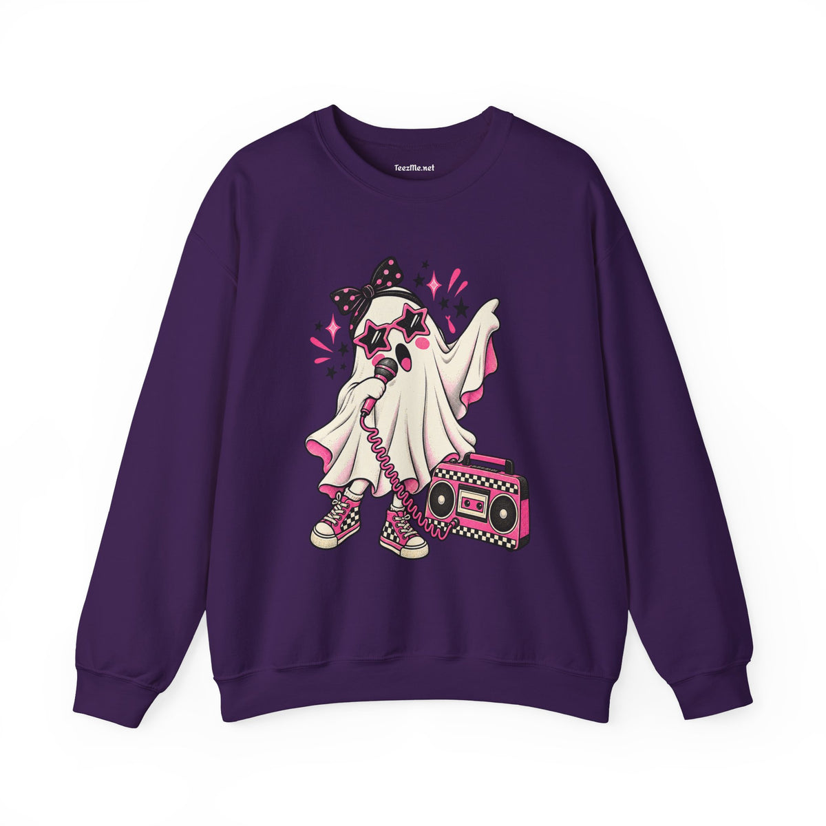 Retro Ghost Crewneck Sweatshirt — Cute 80s Boombox Ghost Design