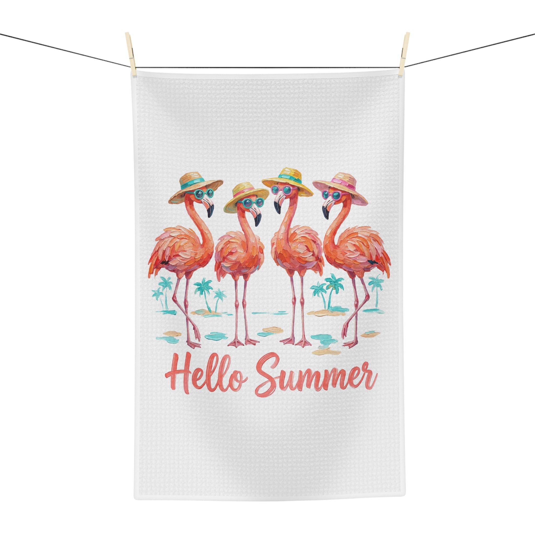 Hello Summer Flamingo Tea Towel