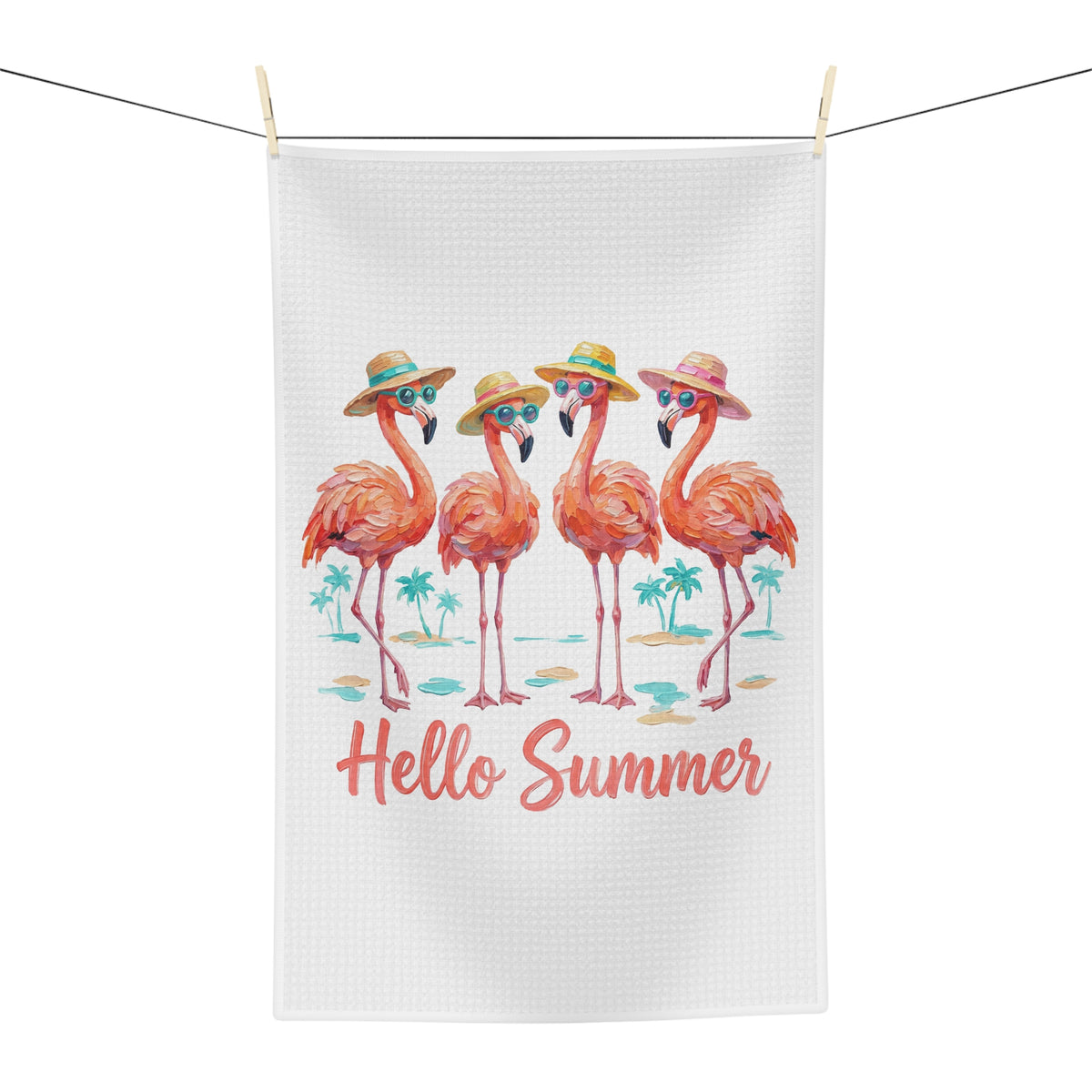 Hello Summer Flamingo Tea Towel