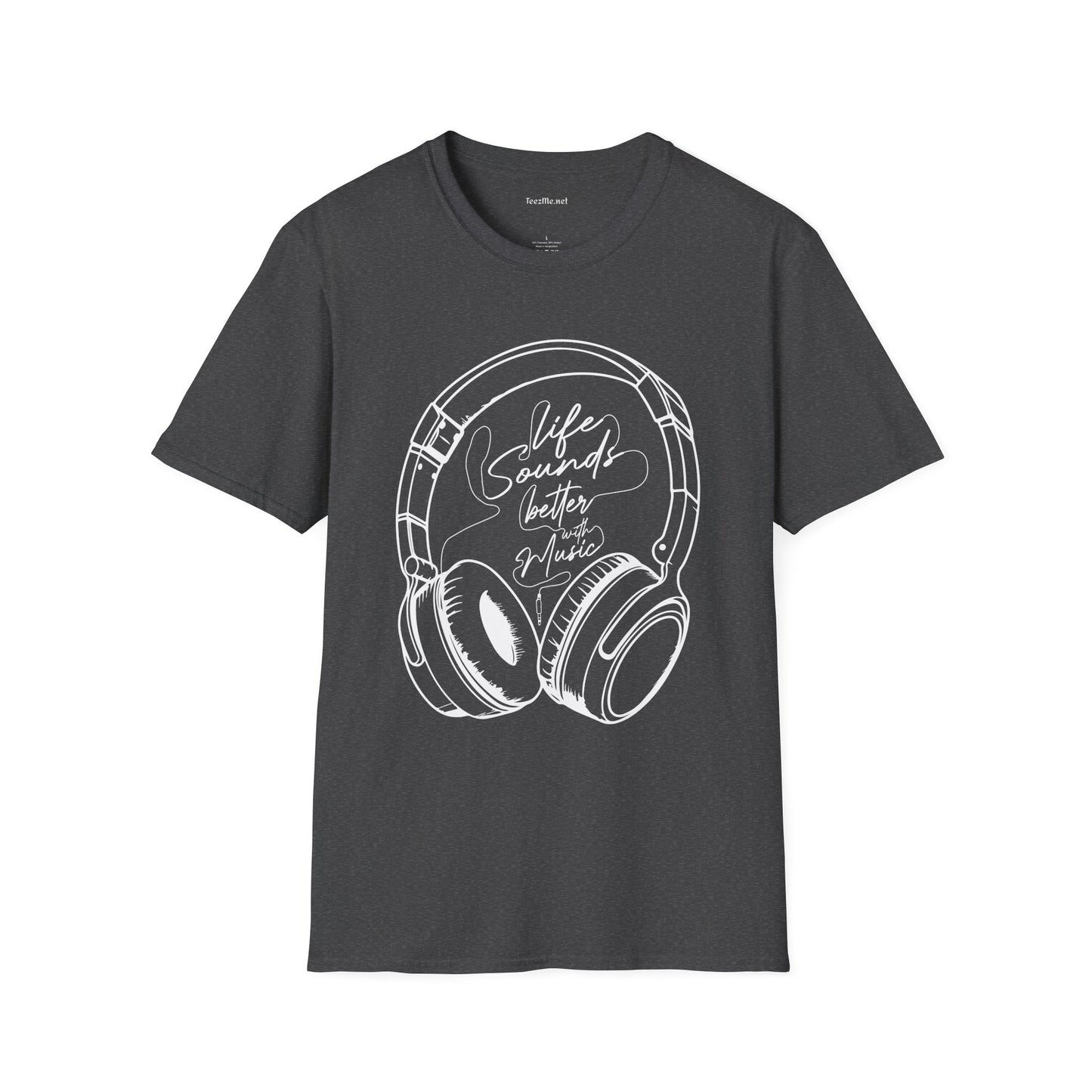 Life Sounds Better with Music (white) Unisex Softstyle T-Shirt 100% Cotton Graphic