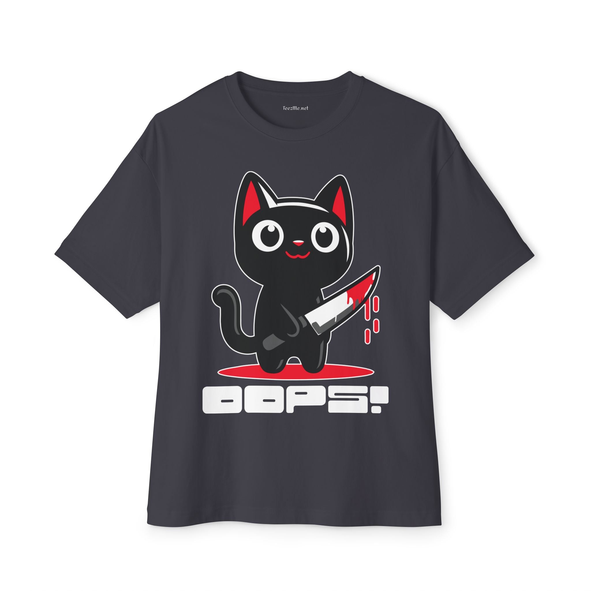 Oops! Knife Cat Tee — Cute Kawaii Black Cat Shirt