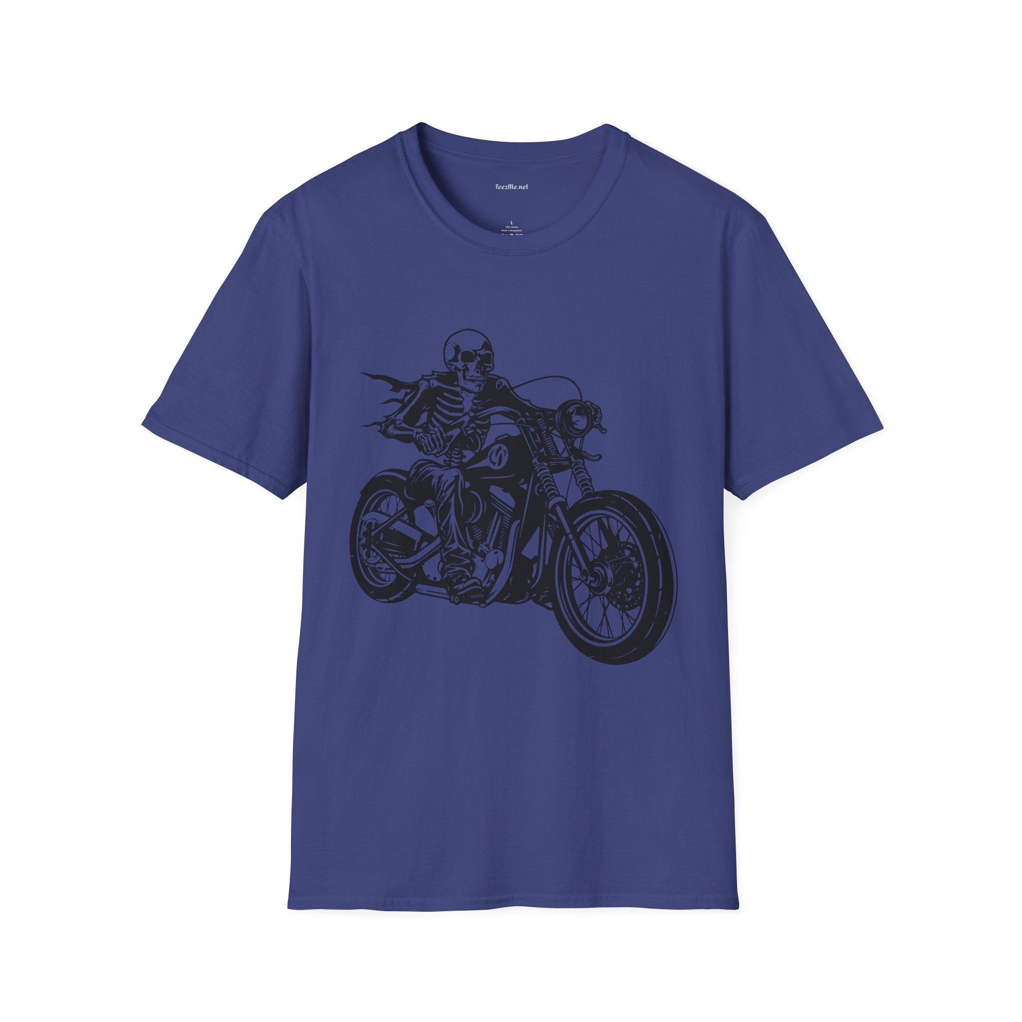 Skeleton Riding a Motorcycle Unisex Softstyle T-Shirt 100% Cotton Graphic