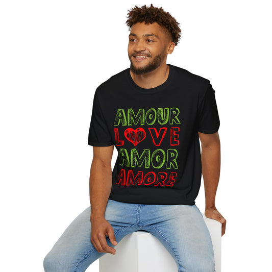 Amour Love Amor Amore Unisex Softstyle T-Shirt 100% Cotton Graphic