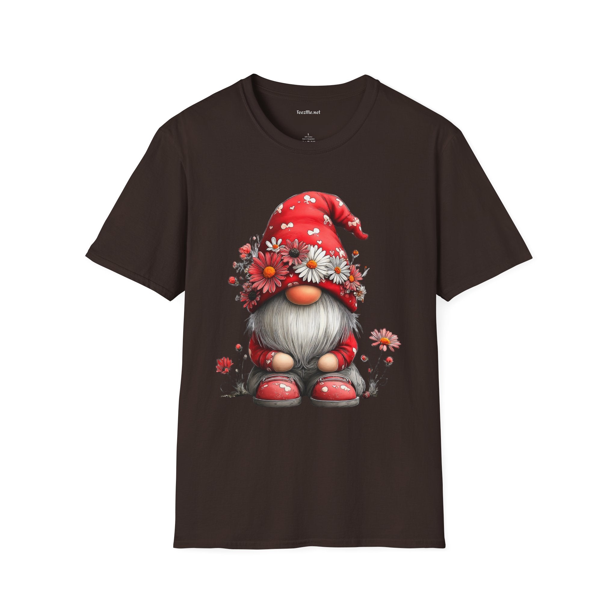 Floral Gnome Unisex SoftStyle T-Shirt 100% Cotton Graphic