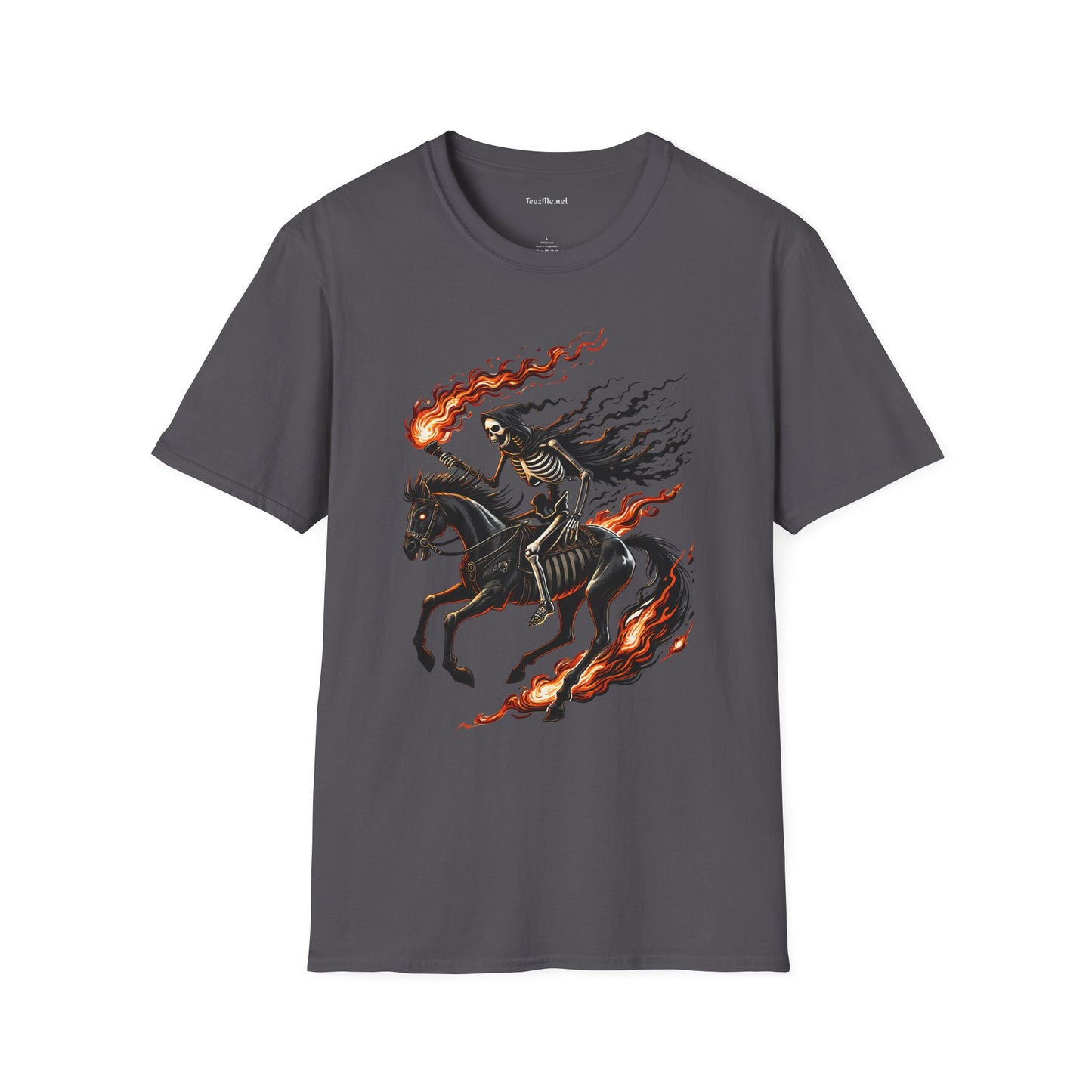 Skeleton Horse with Flame Unisex Softstyle T-Shirt 100% Cotton Graphic