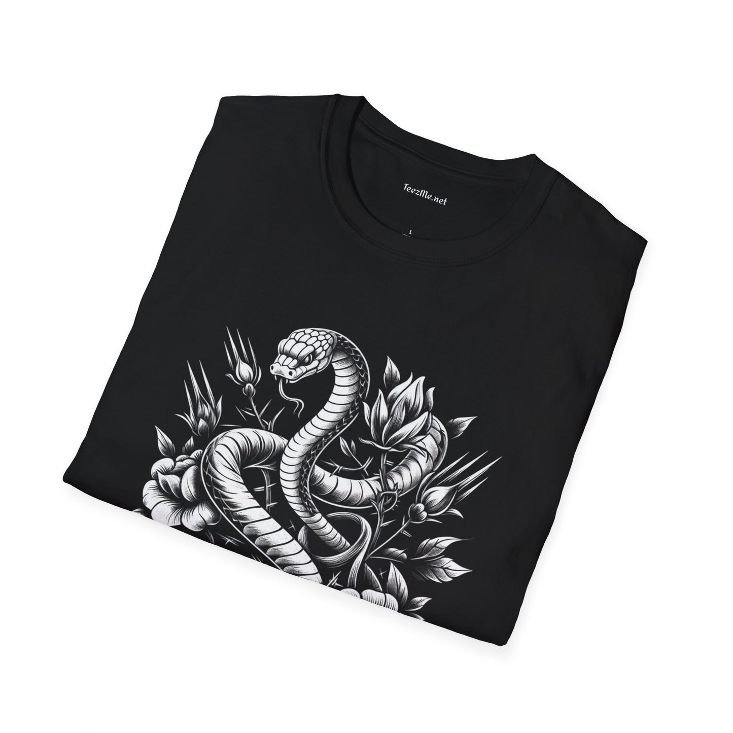 Snake with Flowers  Unisex Softstyle T-Shirt 100% Cotton Graphic