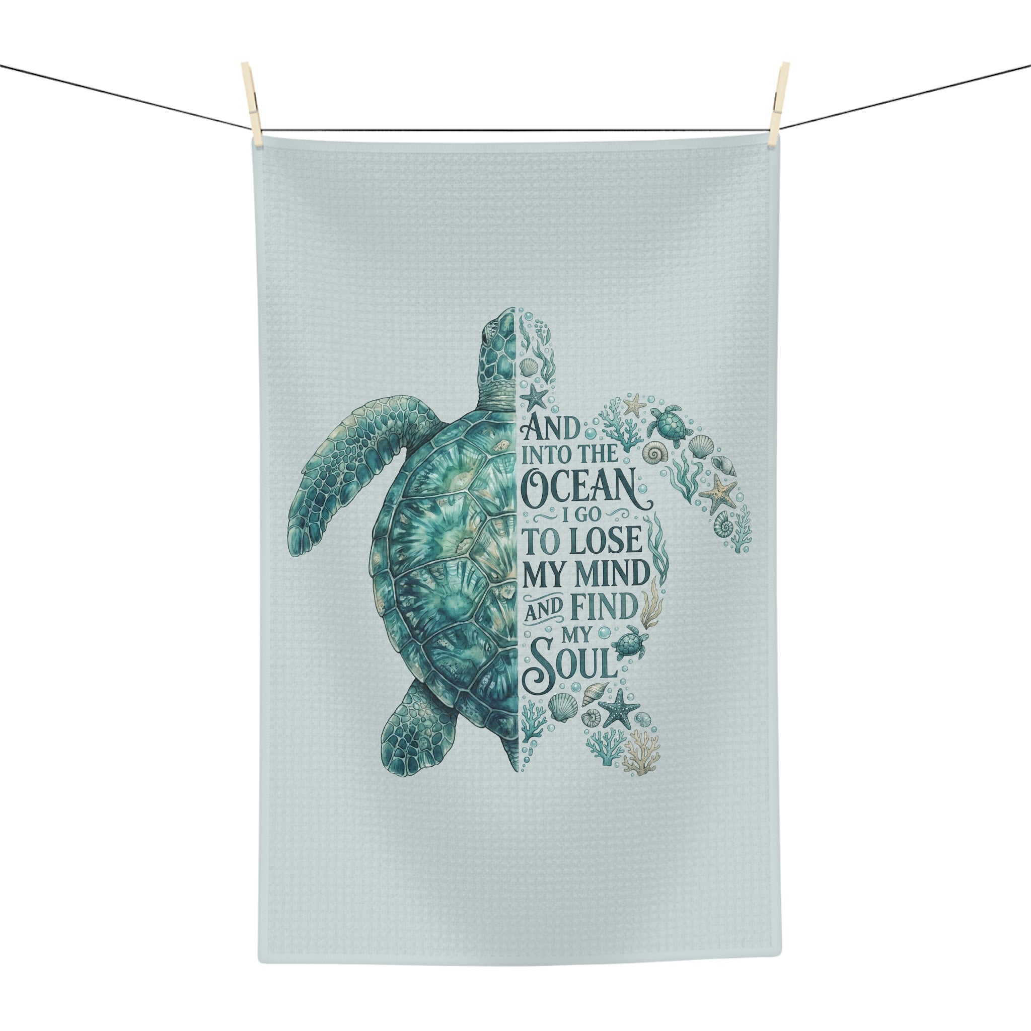 Sea Turtle Tea Towel — "And Into the Ocean I Go" Microfiber Kitchen Towel