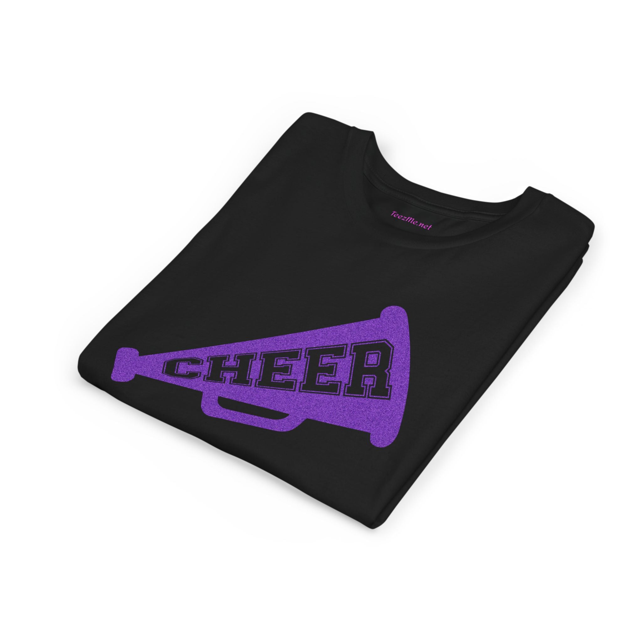 Youth Cheer Megaphone T‑Shirt — Purple Cheer Graphic Tee for Kids