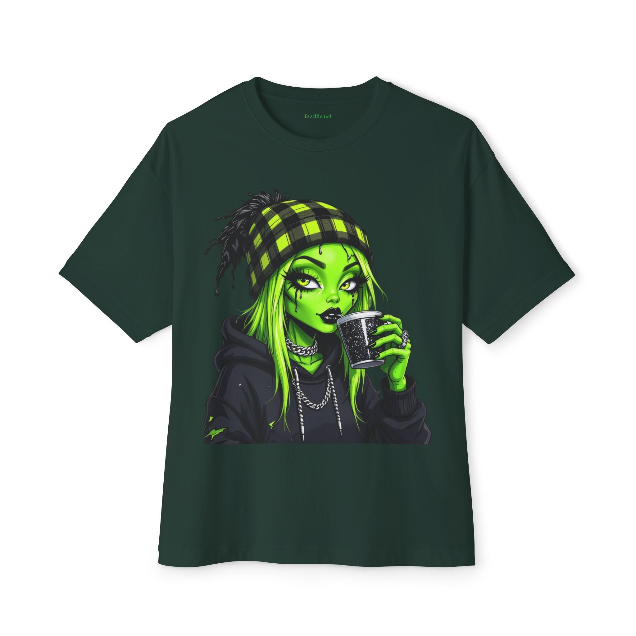 Alien Coffee Girl Unisex Oversized Boxy Tee