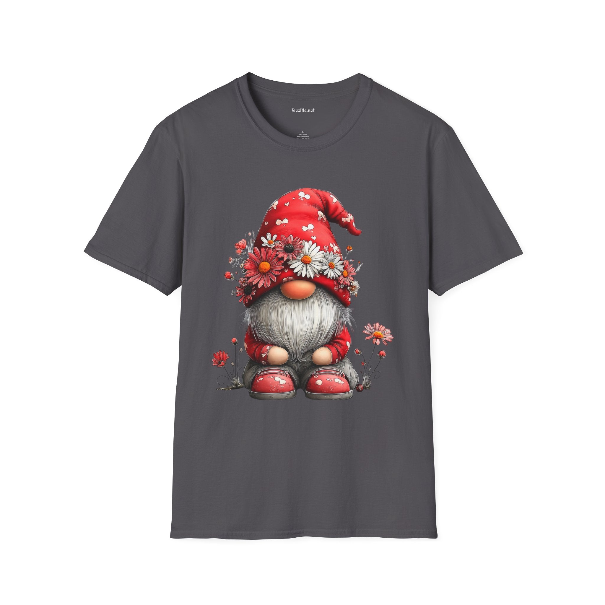 Floral Gnome Unisex SoftStyle T-Shirt 100% Cotton Graphic