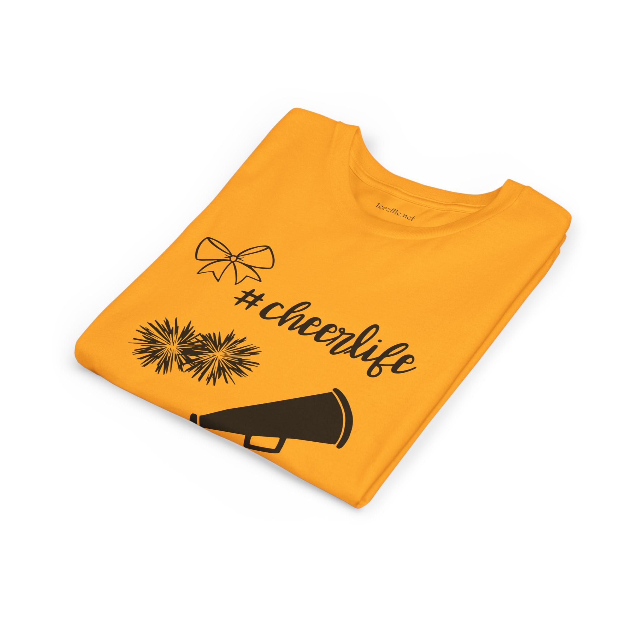 Youth Cheer Tee – "#cheerlife" Megaphone, Pom-Poms & Bow Graphic