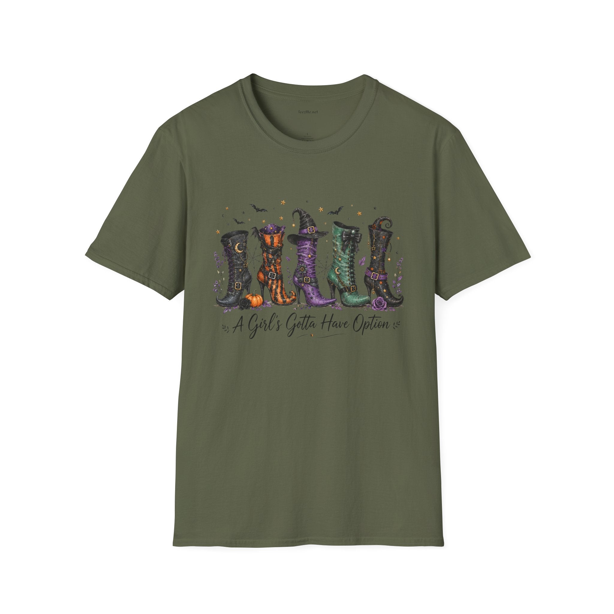 Halloween Witch Boots T-Shirt — "A Girl's Gotta Have Options" Graphic Tee