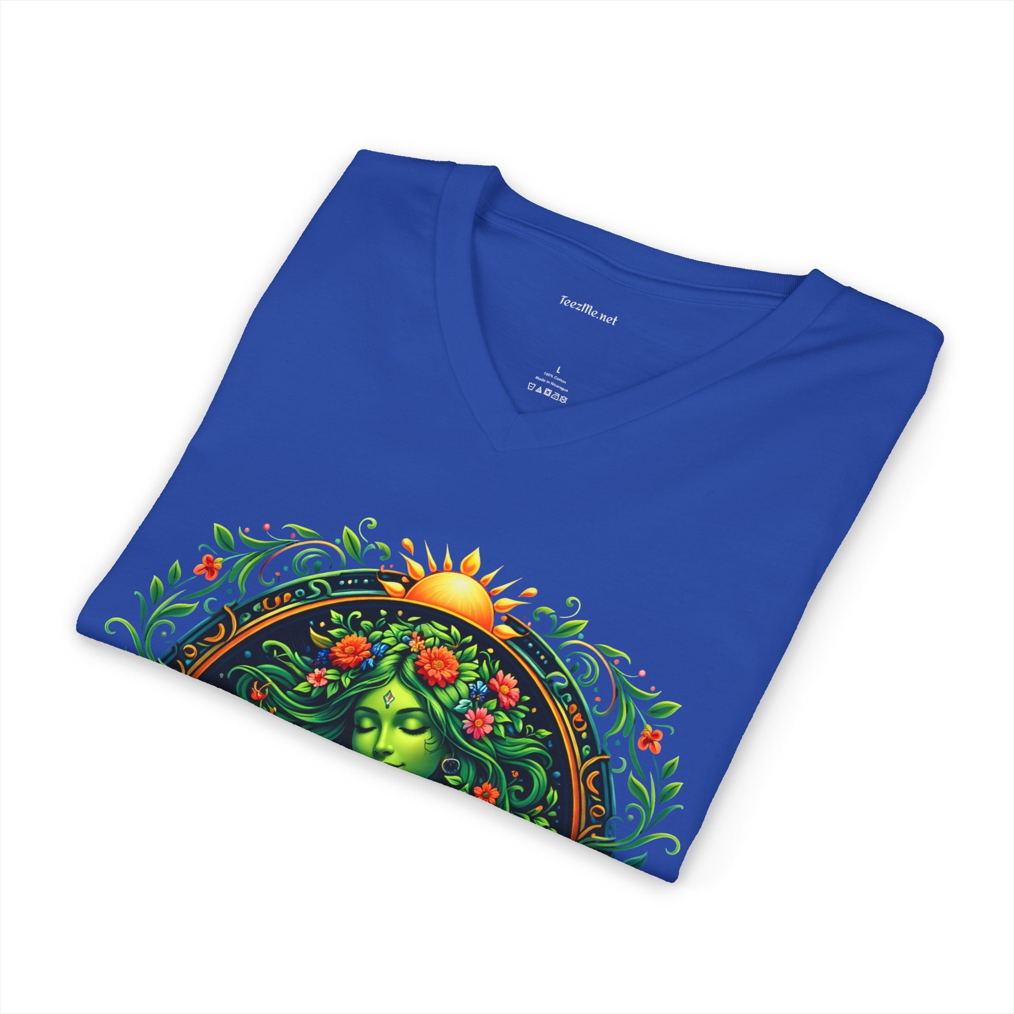 Earth Goddess V-Neck Tee — Mother Nature Embrace Eco Love Shirt