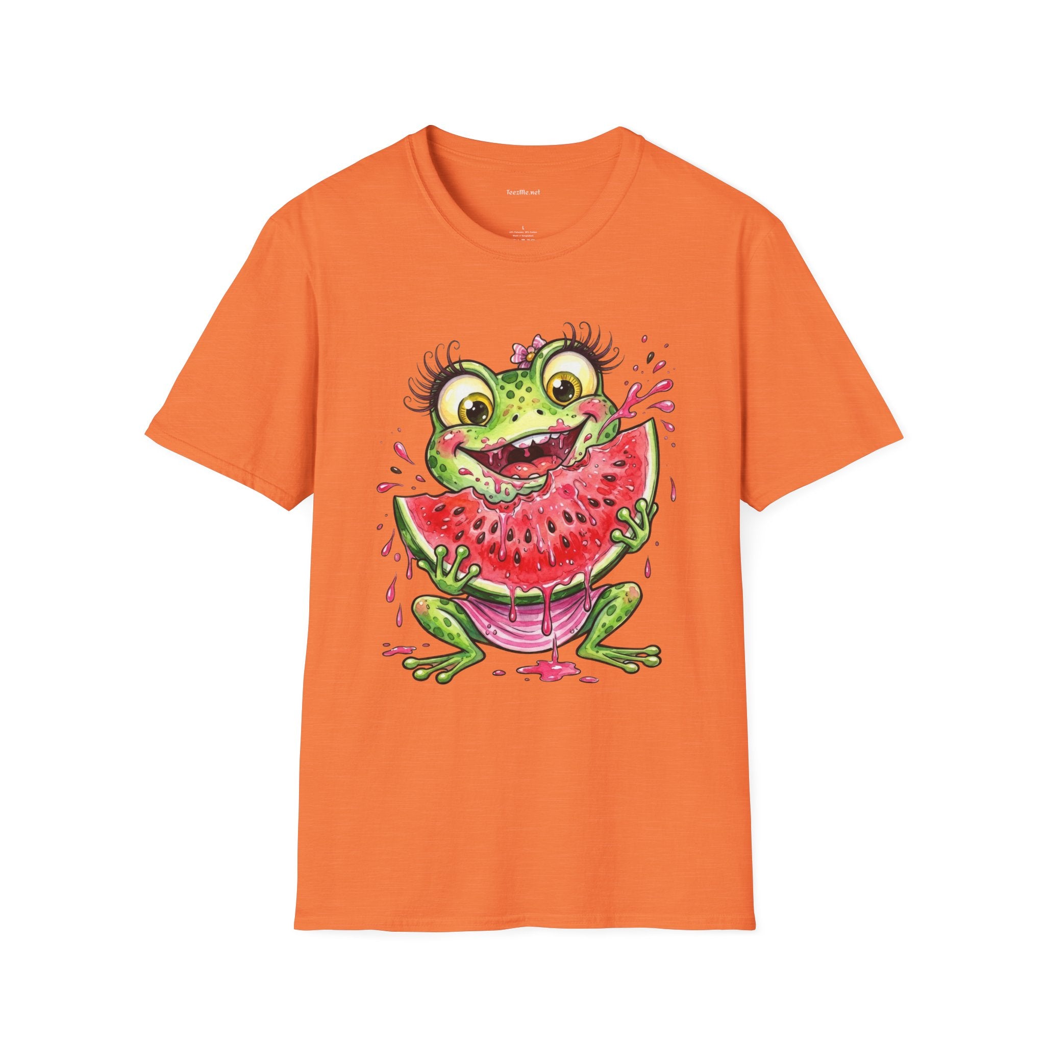 Kawaii Frog Eating Watermelon Unisex Softstyle T-Shirt 100% Cotton Graphic