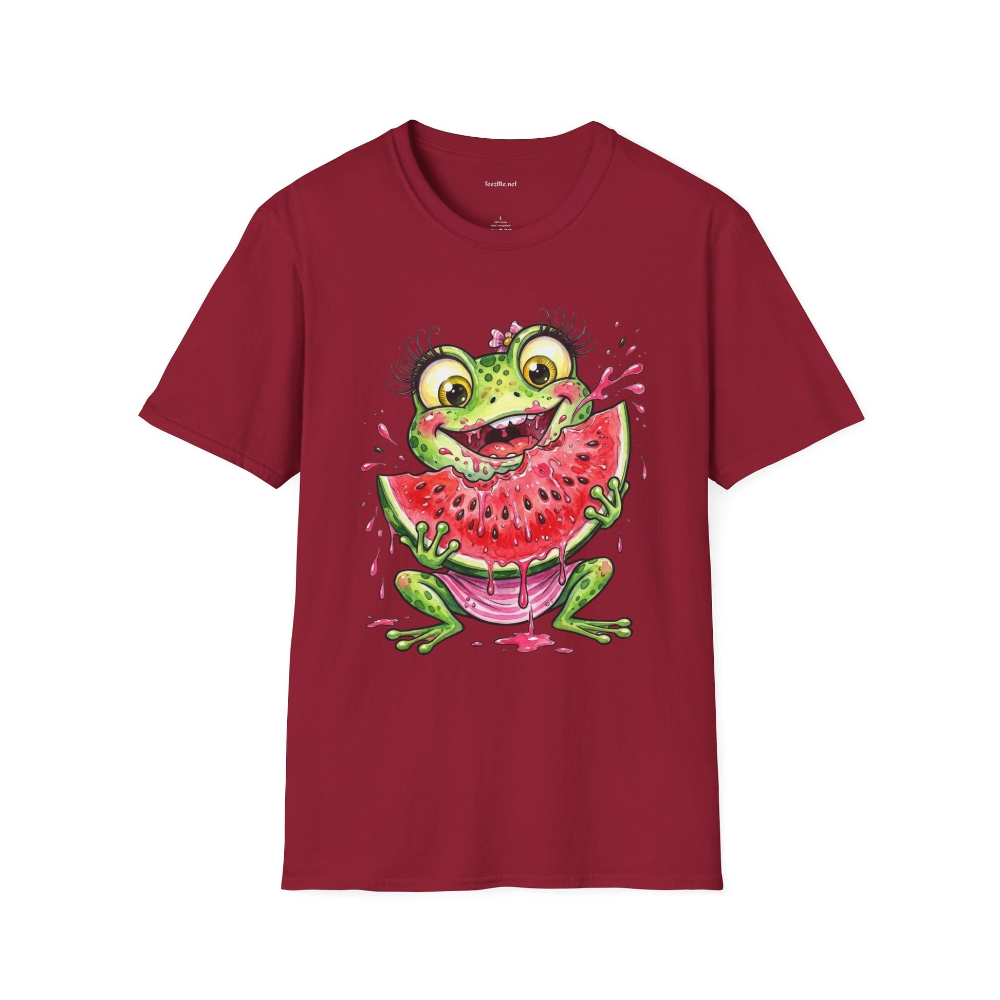 Kawaii Frog Eating Watermelon Unisex Softstyle T-Shirt 100% Cotton Graphic