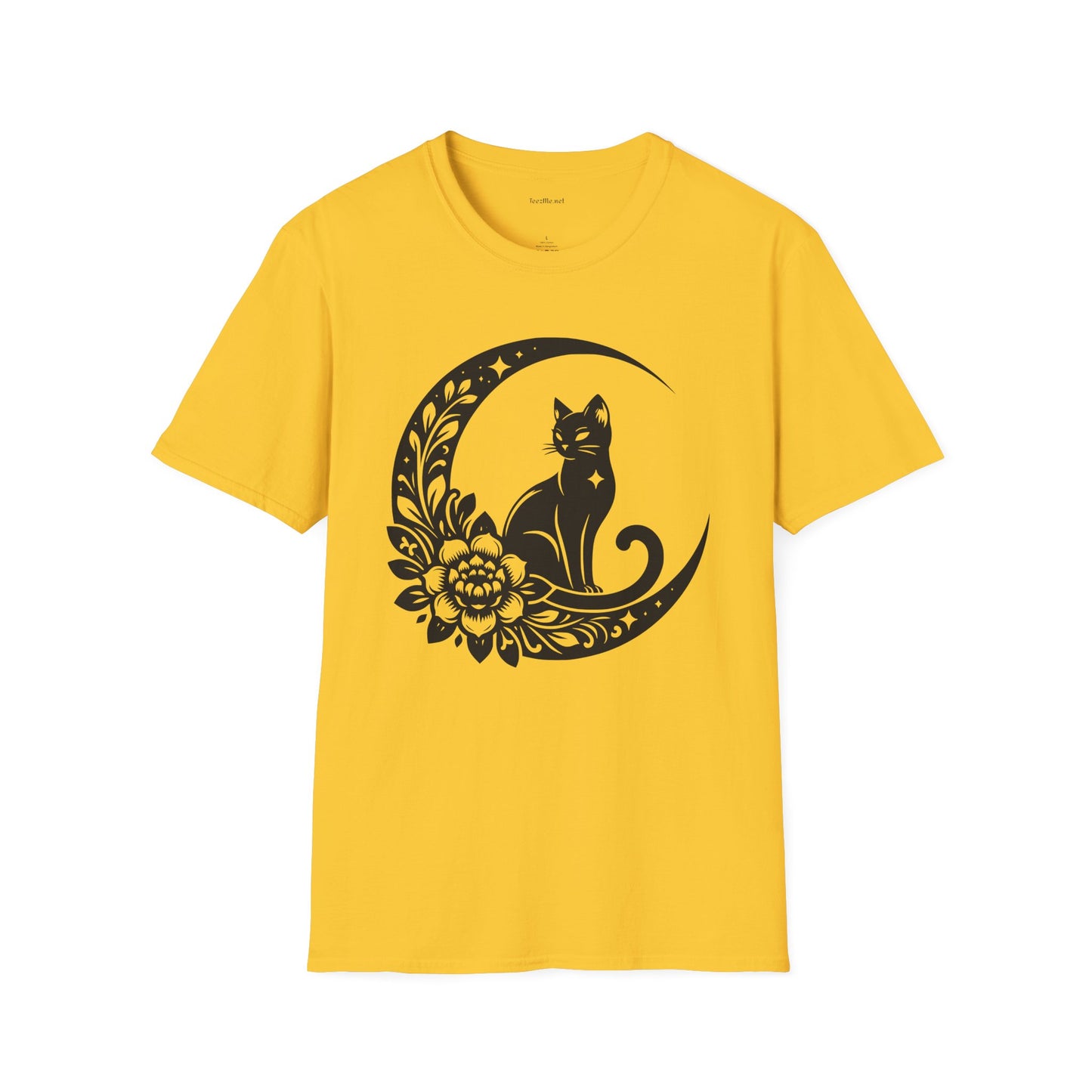 Crescent Moon Star Cat - Unisex Softstyle T-Shirt 100% Cotton Graphic