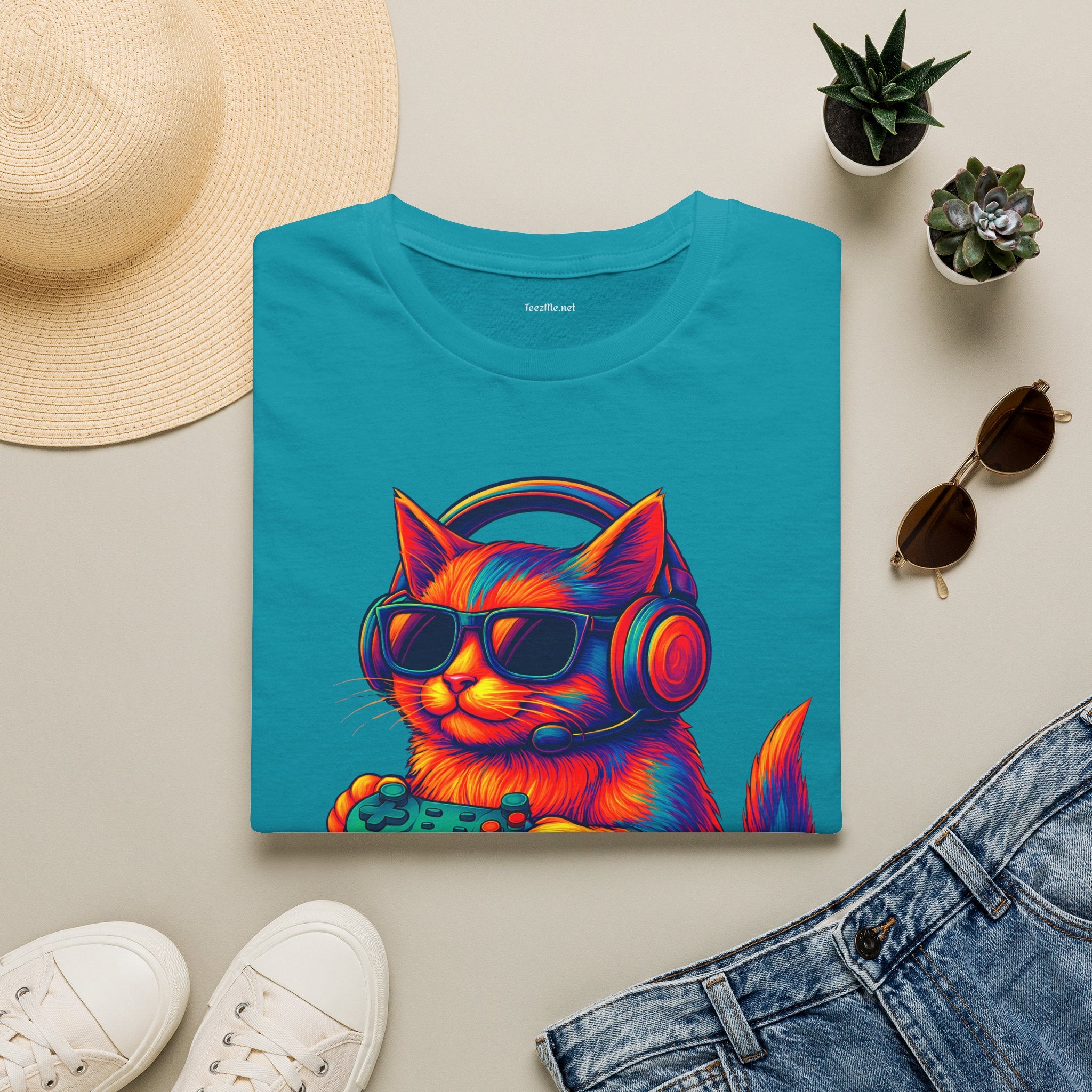 Cat Gamer Video Unisex Softstyle T-Shirt 100% Cotton Graphic