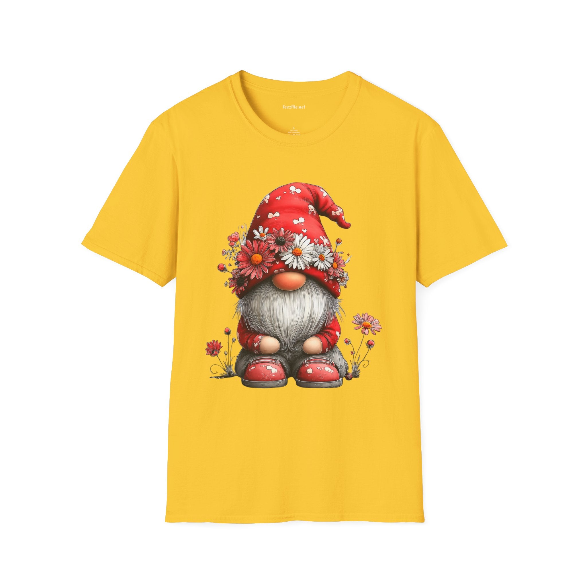 Floral Gnome Unisex SoftStyle T-Shirt 100% Cotton Graphic
