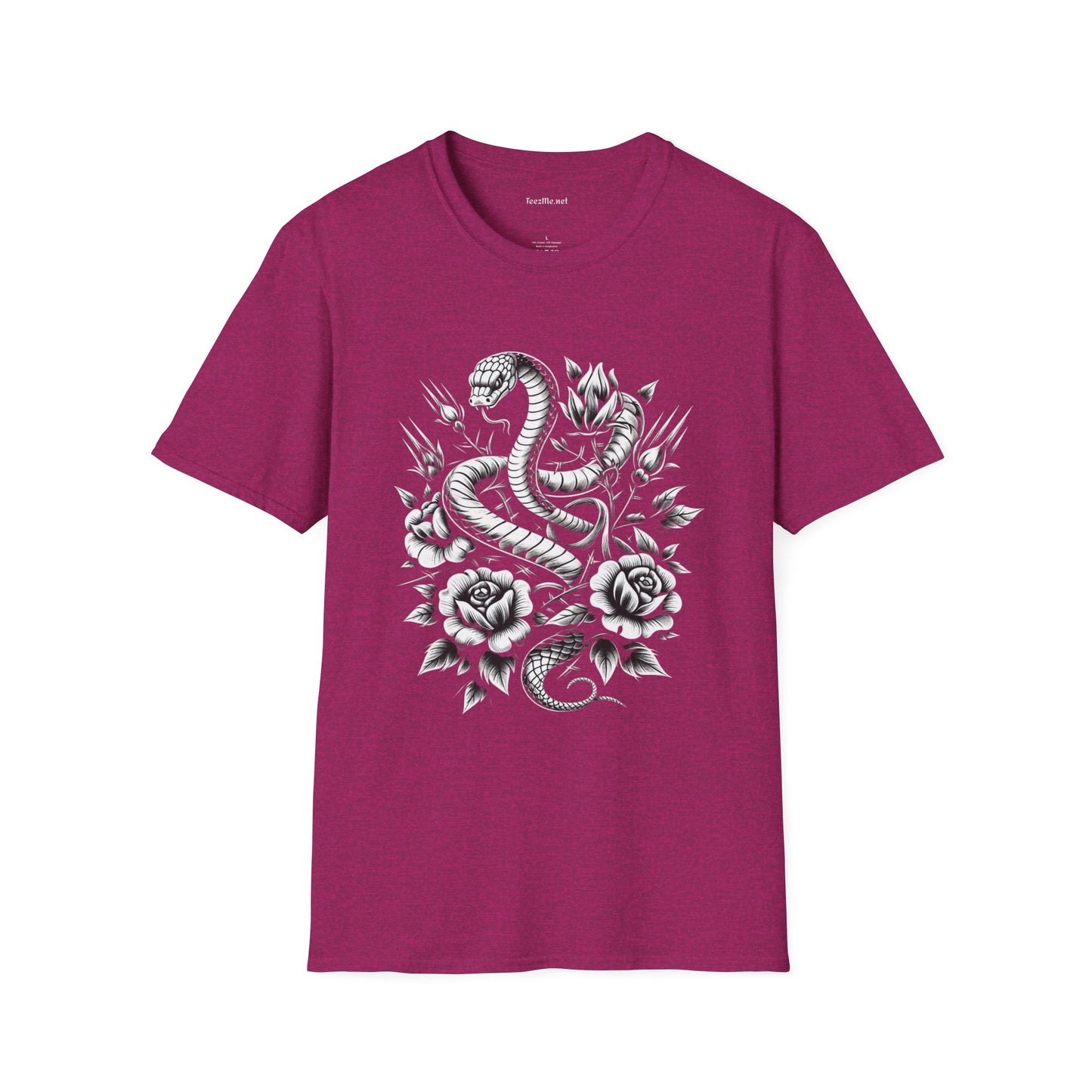 Snake with Flowers  Unisex Softstyle T-Shirt 100% Cotton Graphic
