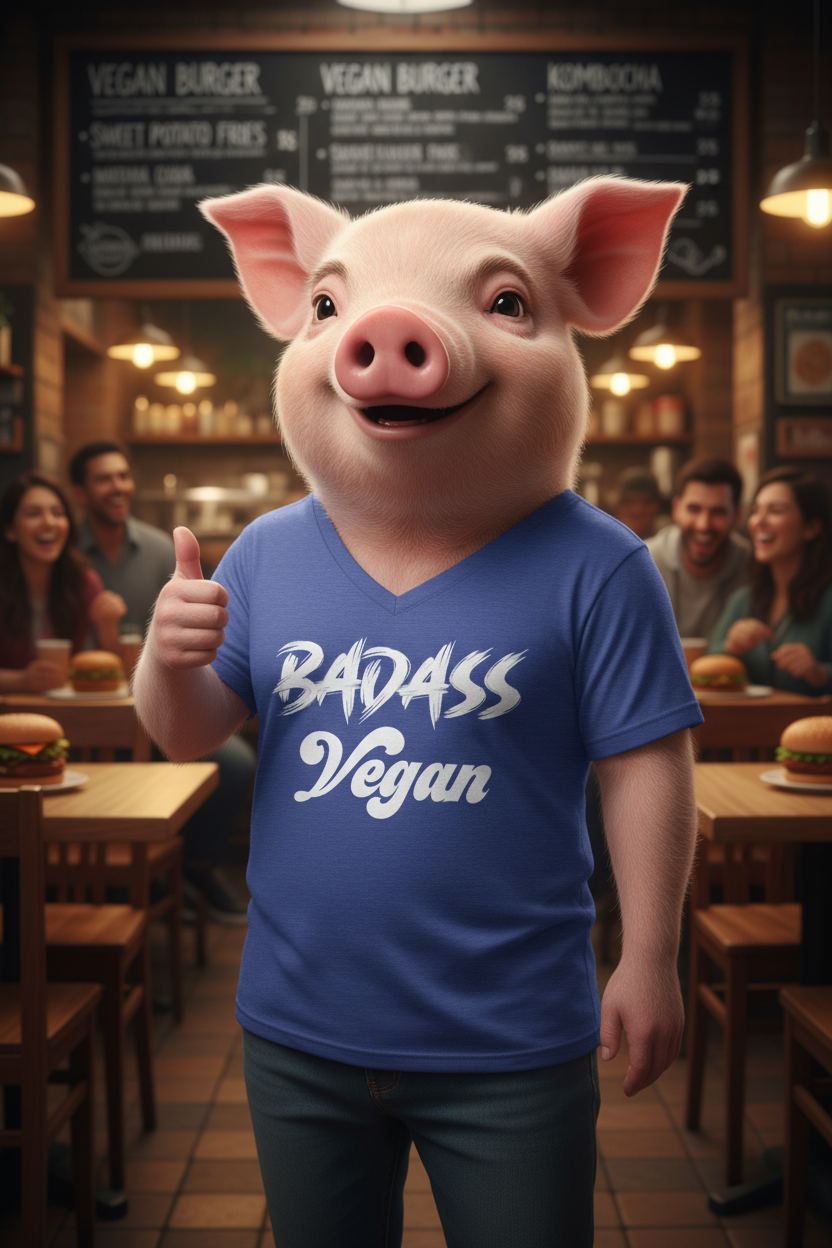 BADASS Vegan Unisex Jersey Short Sleeve V-Neck Tee